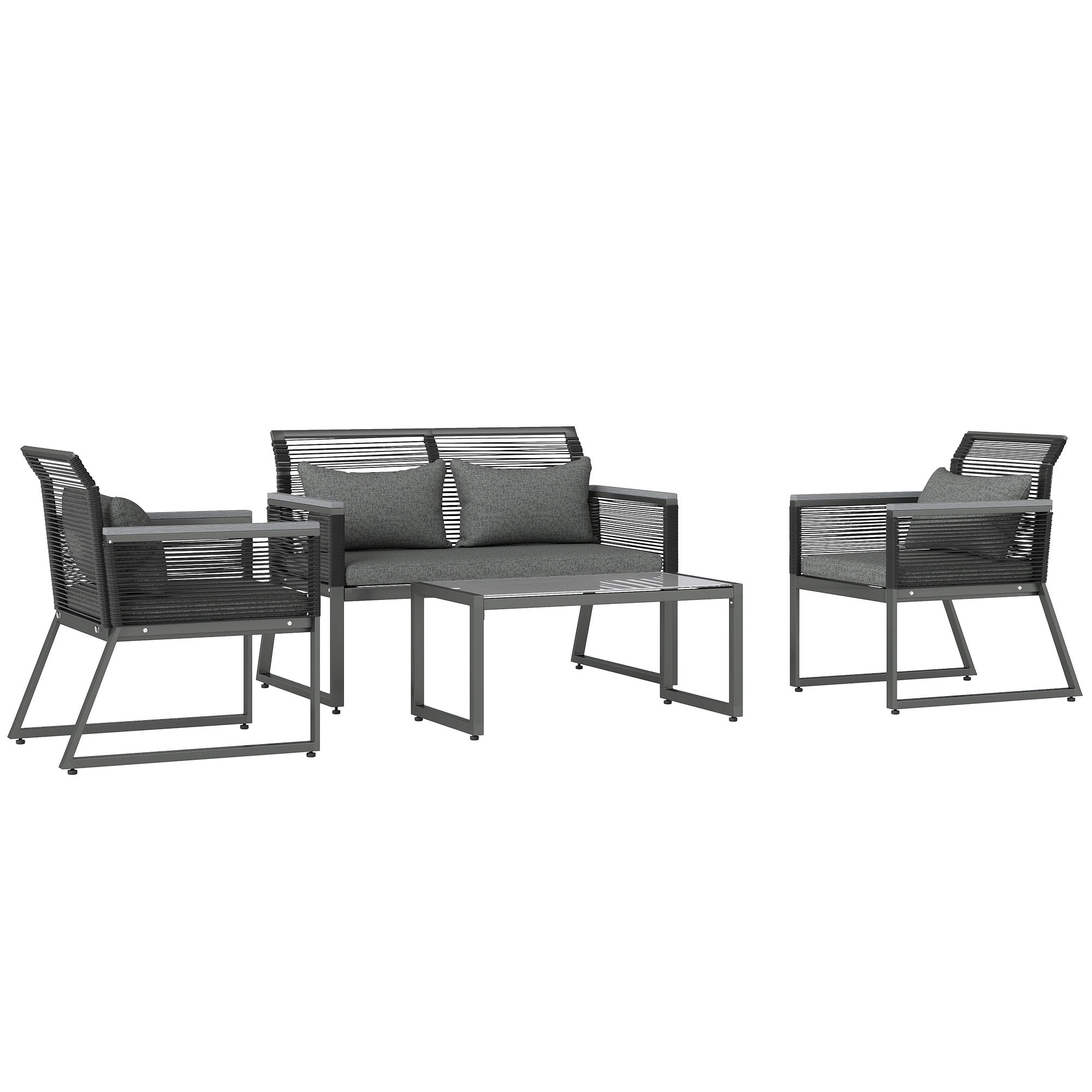 Outsunny 4 Pieces Rattan Garden Furniture Set - Charcoal Grey