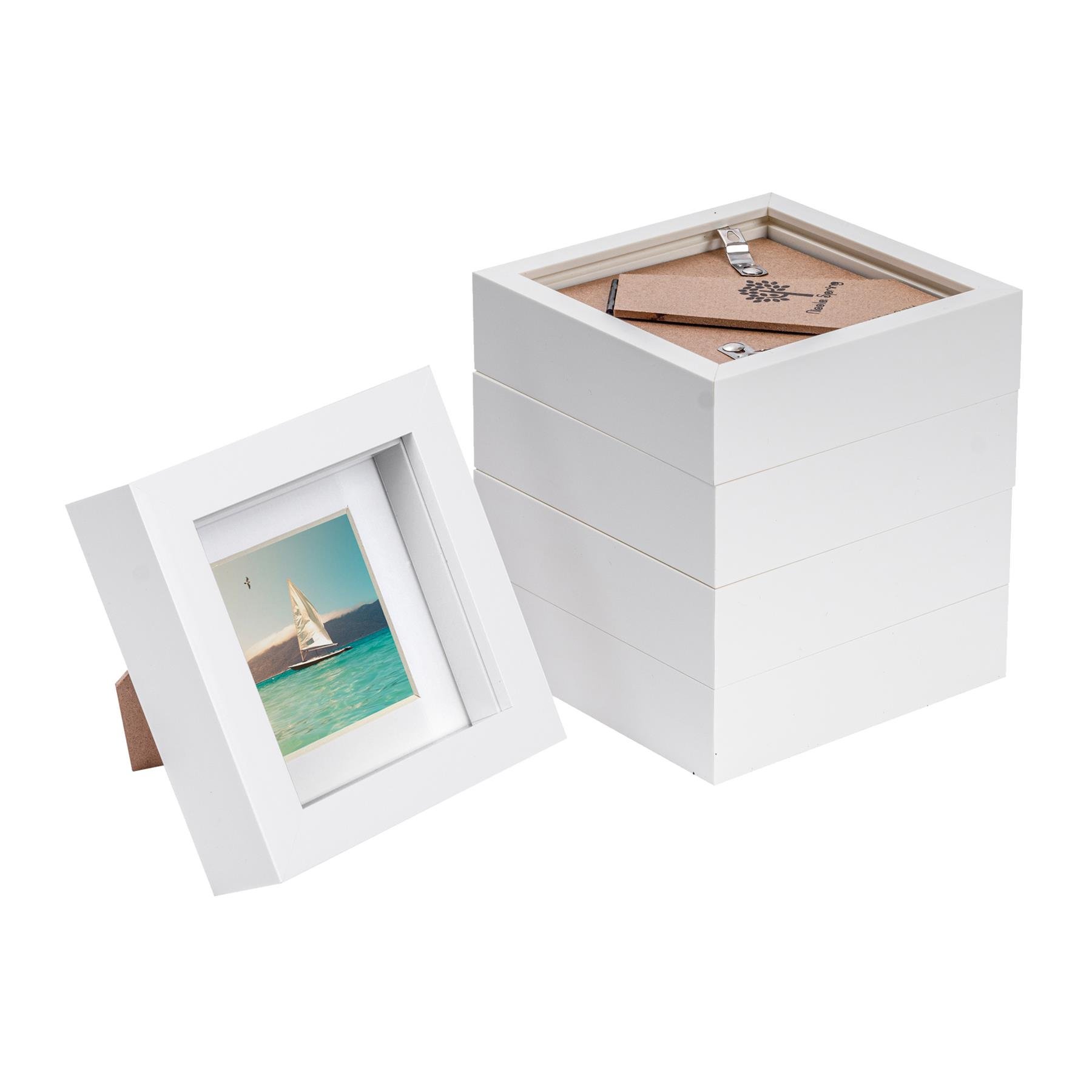 Nicola Spring 3D Box Photo Frames - 4 x 4" with Mount - Set of 5 - White