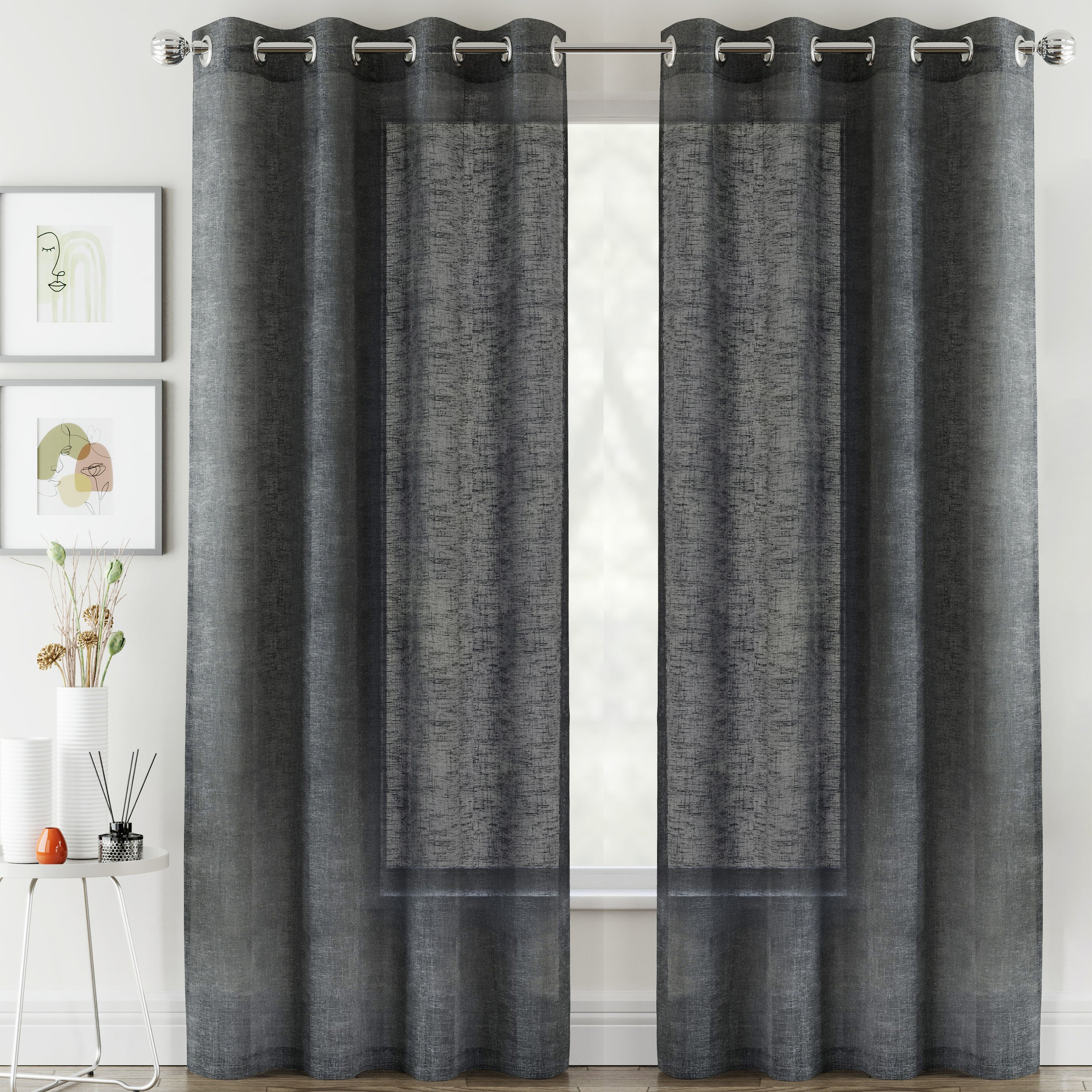 Tyrone Textiles Crete Eyelet Sheer Voile Panels - 140 x 229cm - Black