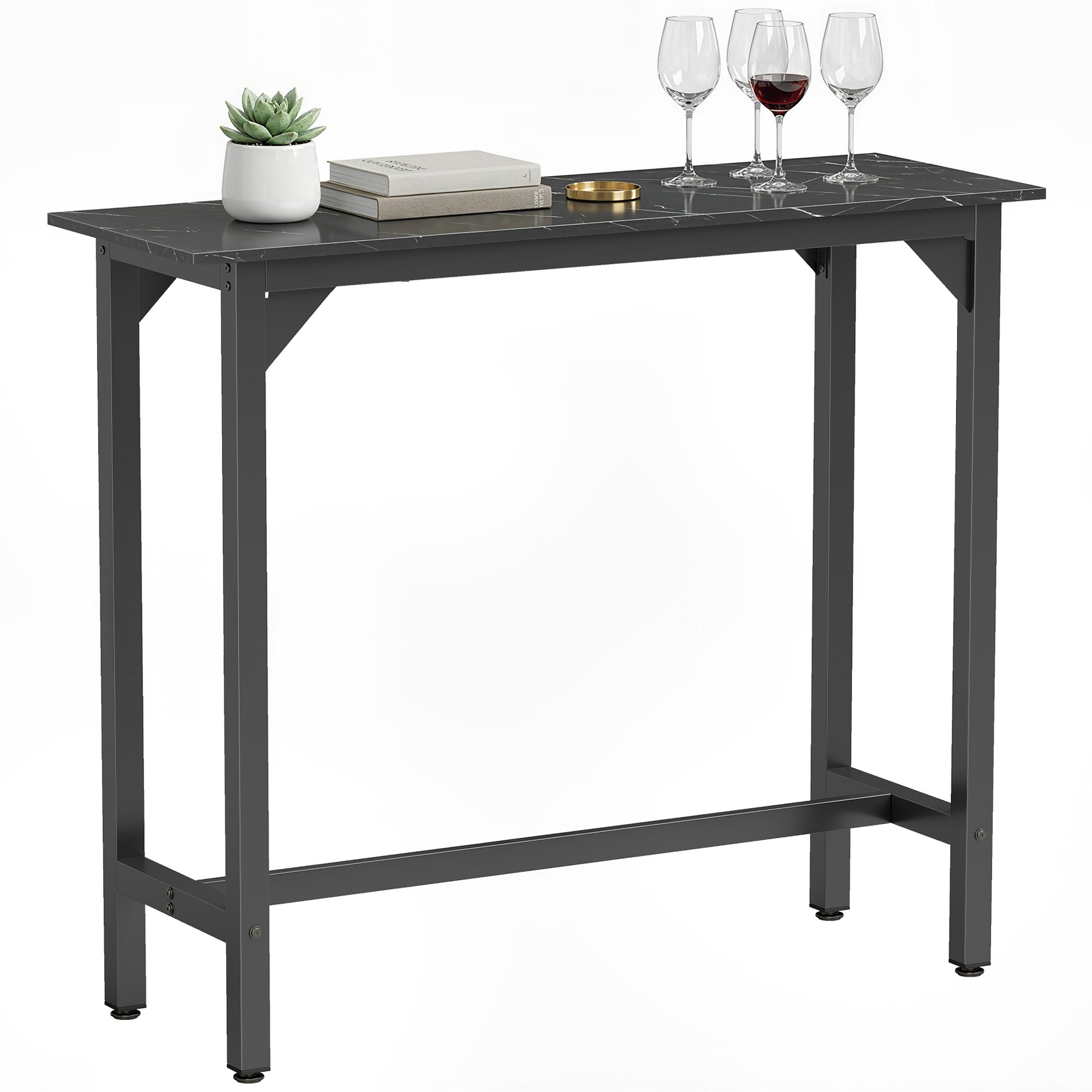 HOMCOM Rectangular Bar Table with Wood-Effect Finish - Black