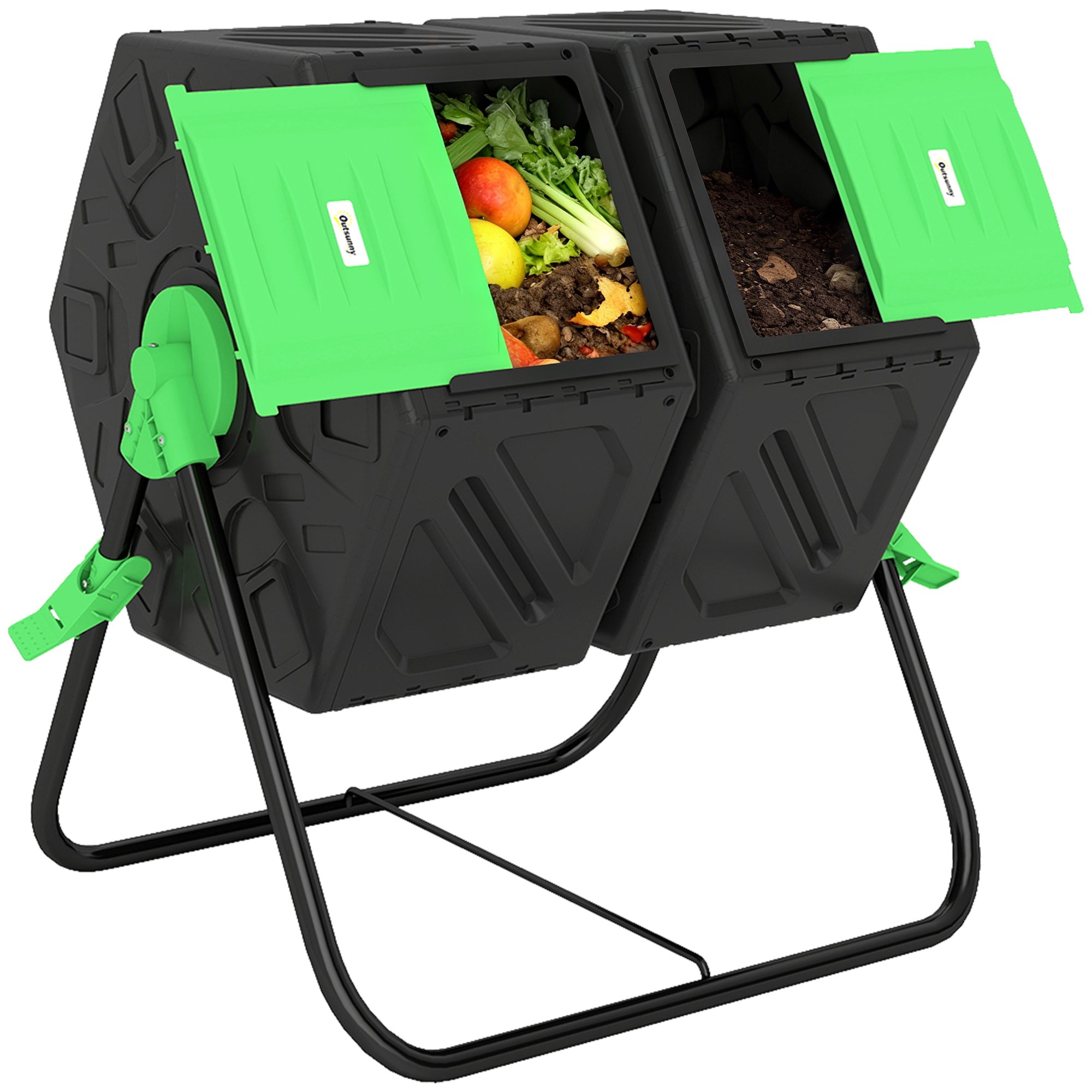 Outsunny Dual Chamber Garden Compost Bin - Green and Black