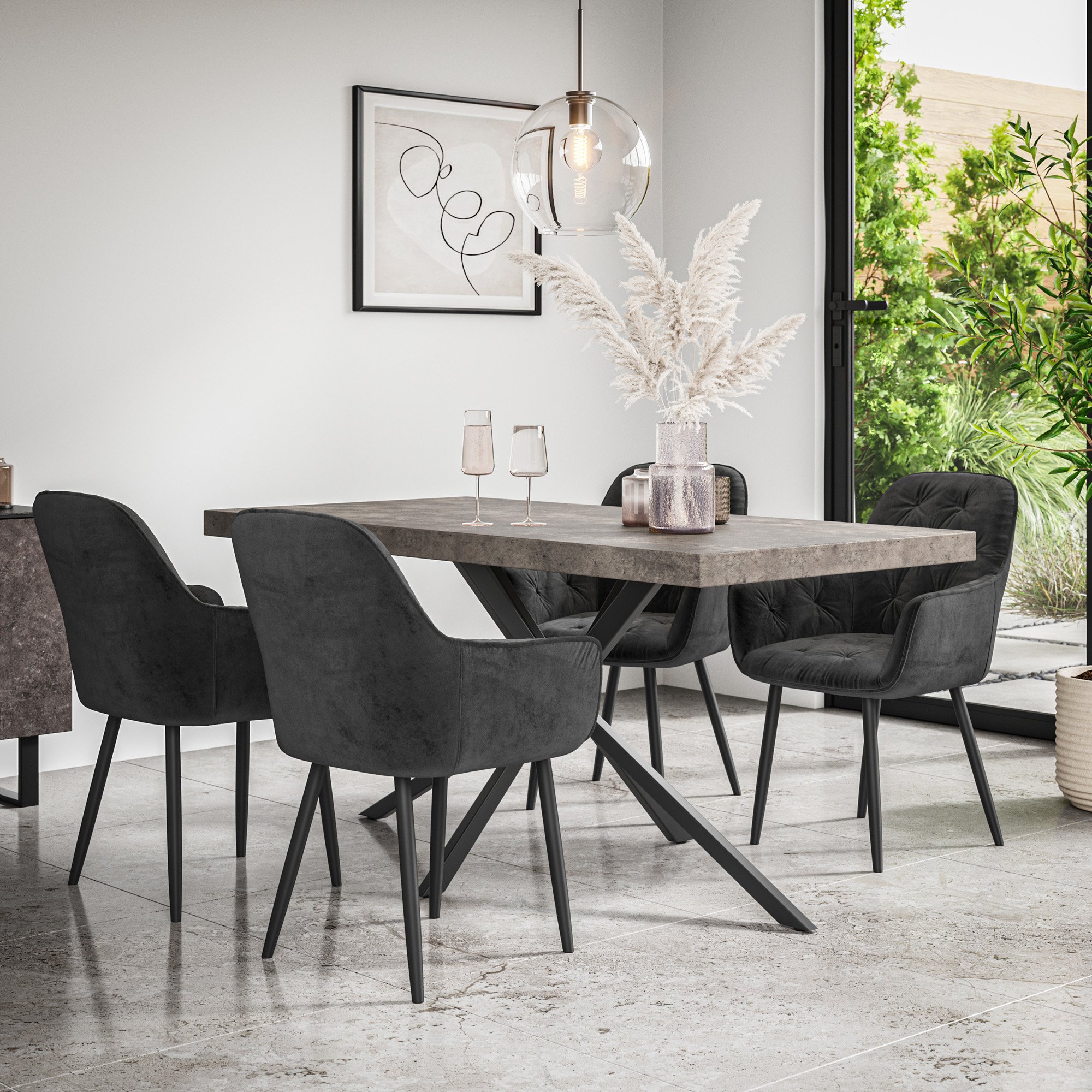 Furniture Online Donni Anika Concrete Effect Dining Table & 4 Black Chairs