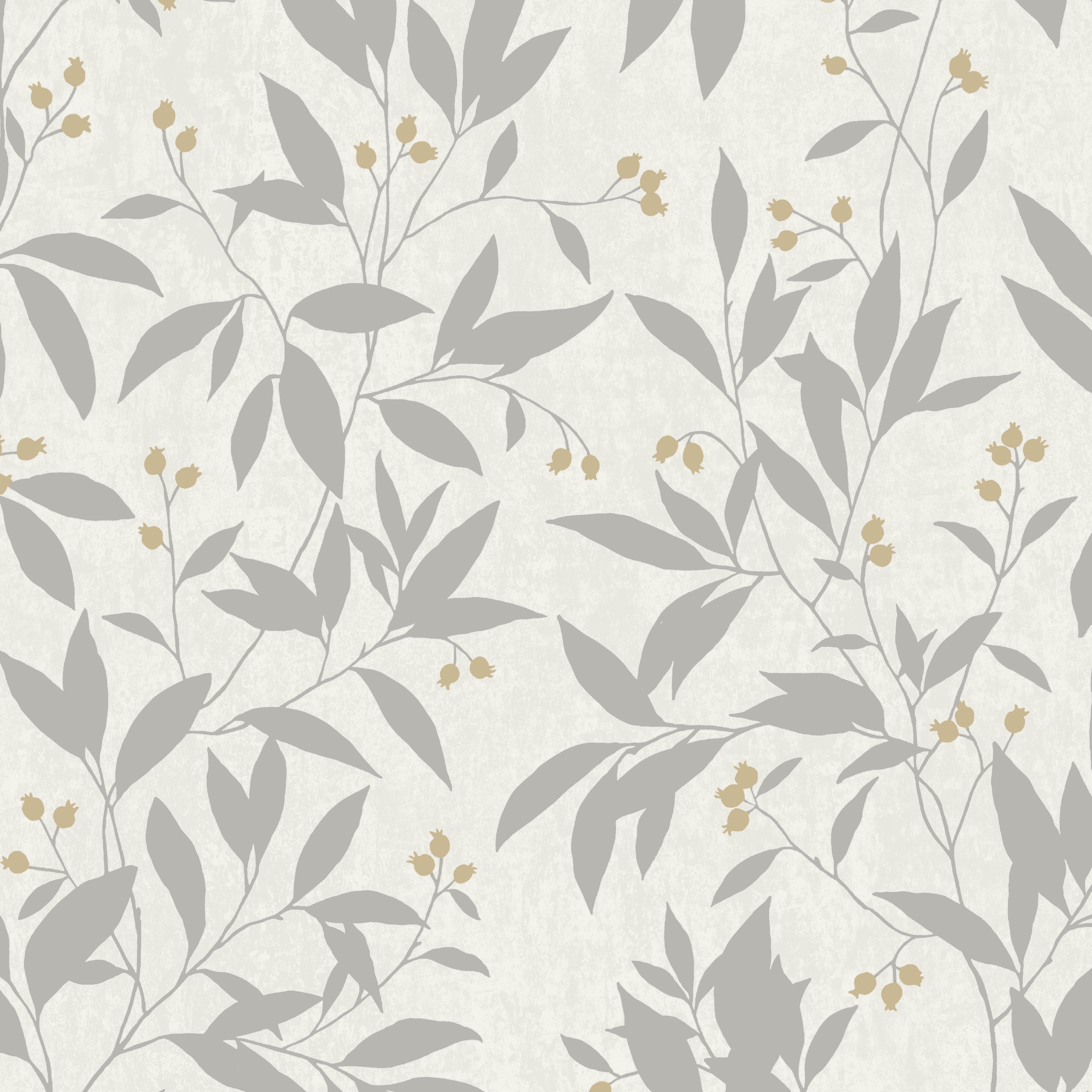 Grandeco Mikaya Rose Hip Sprig Blown Vinyl Wallpaper - White