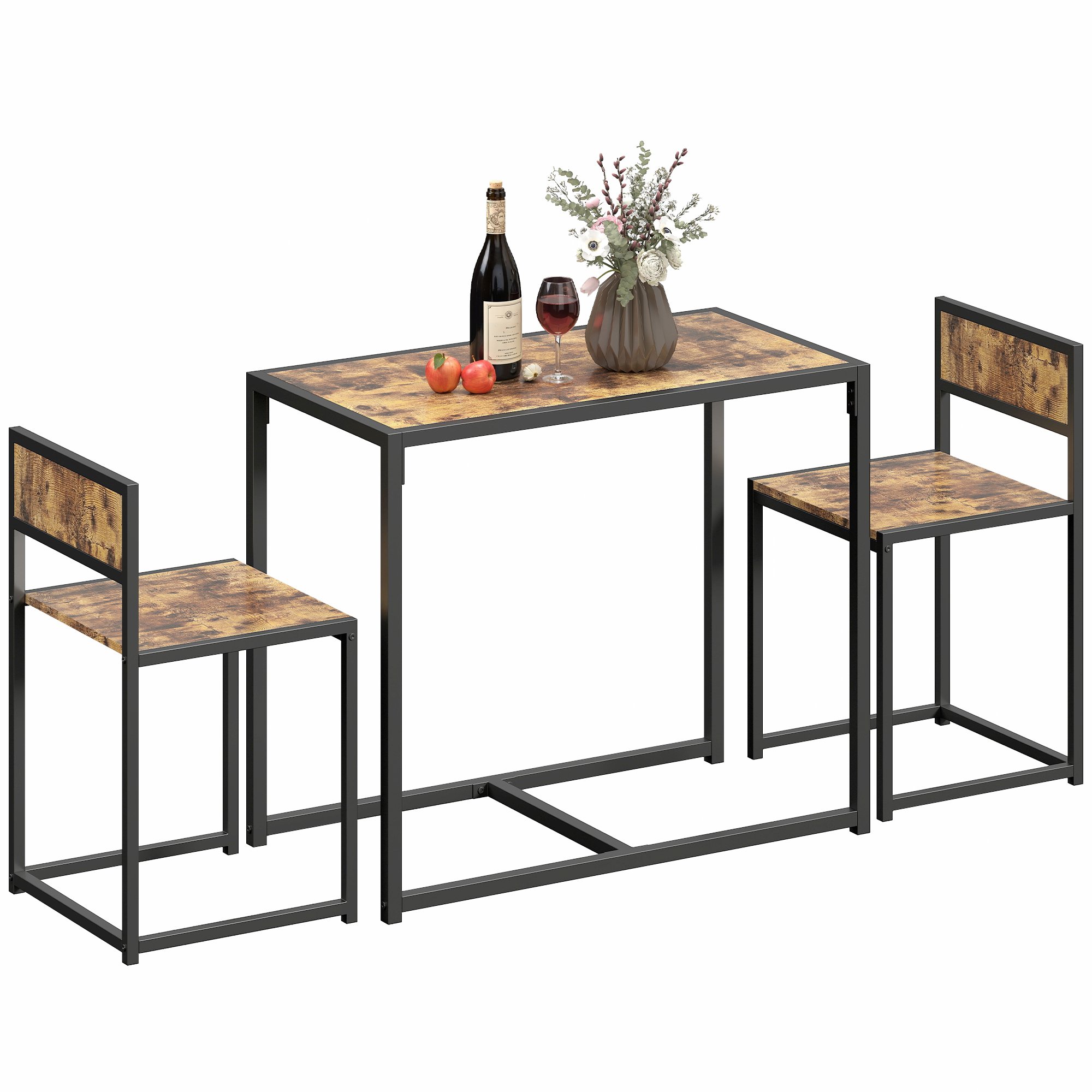 HOMCOM 3 Piece Rectangular Dining Table and Chairs Set - Rustic Brown