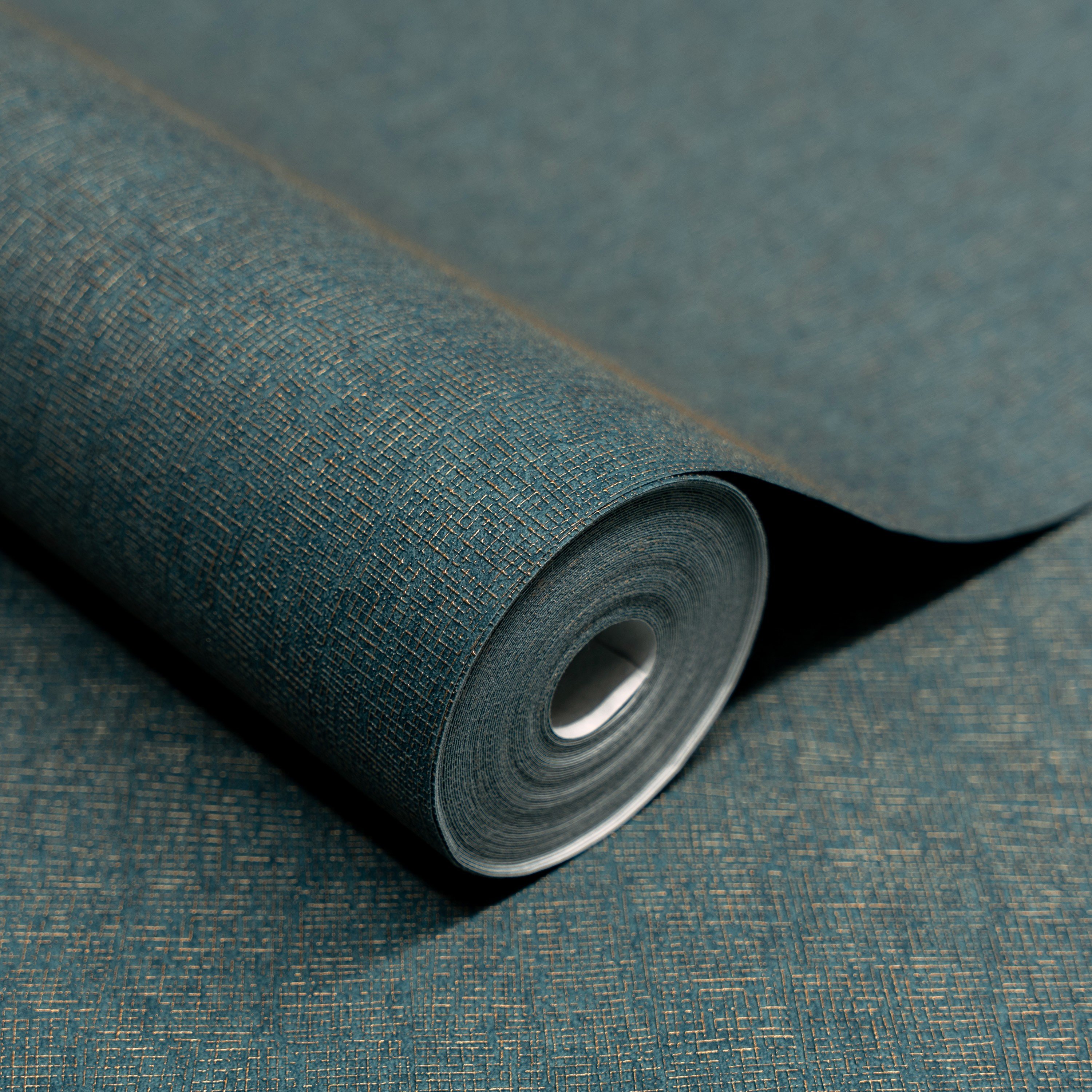 Grandeco Boutique Atogo Woven Effect Embossed Wallpaper - Teal Blue