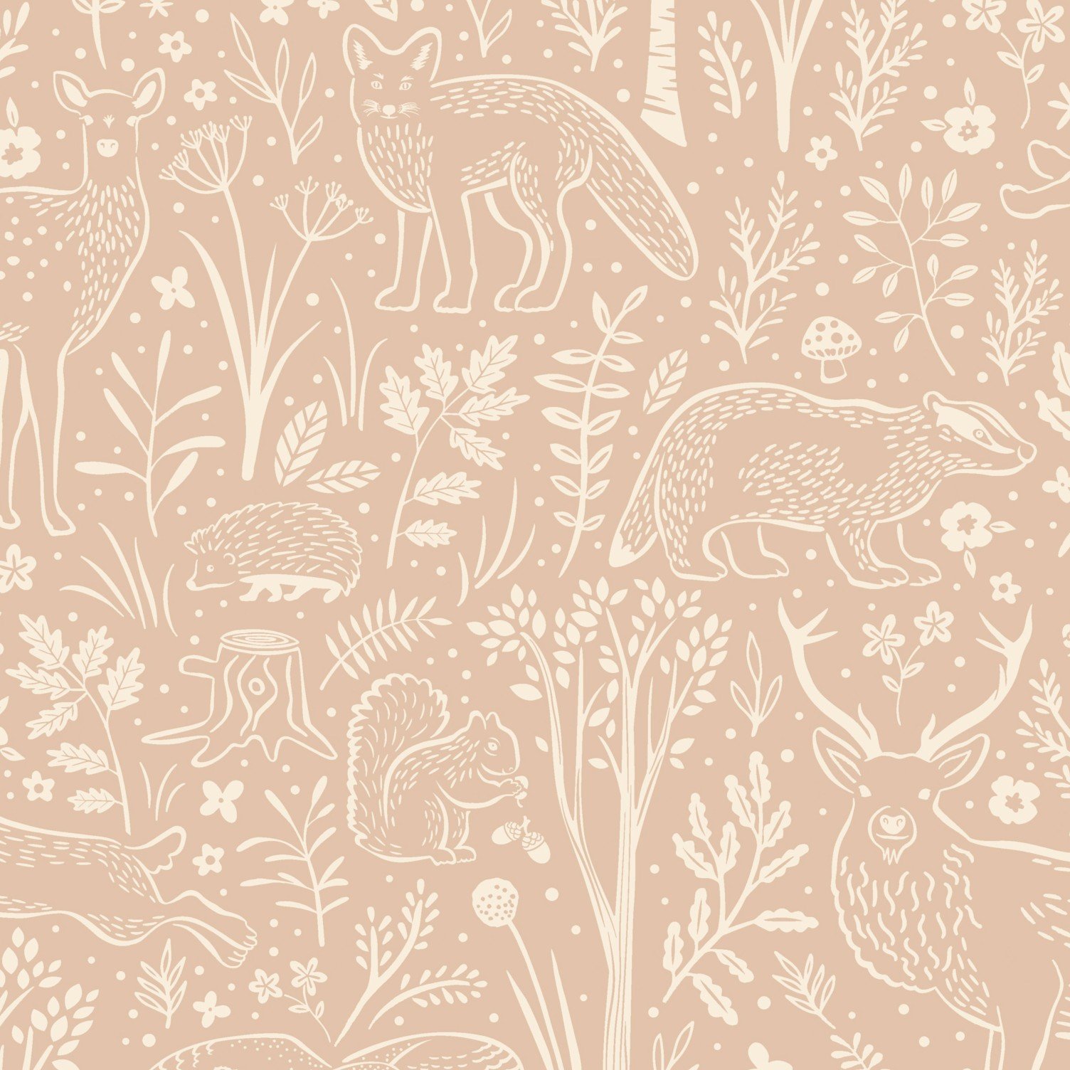 Grandeco Native Woodland Animals Nursery Textured Wallpaper - Blush