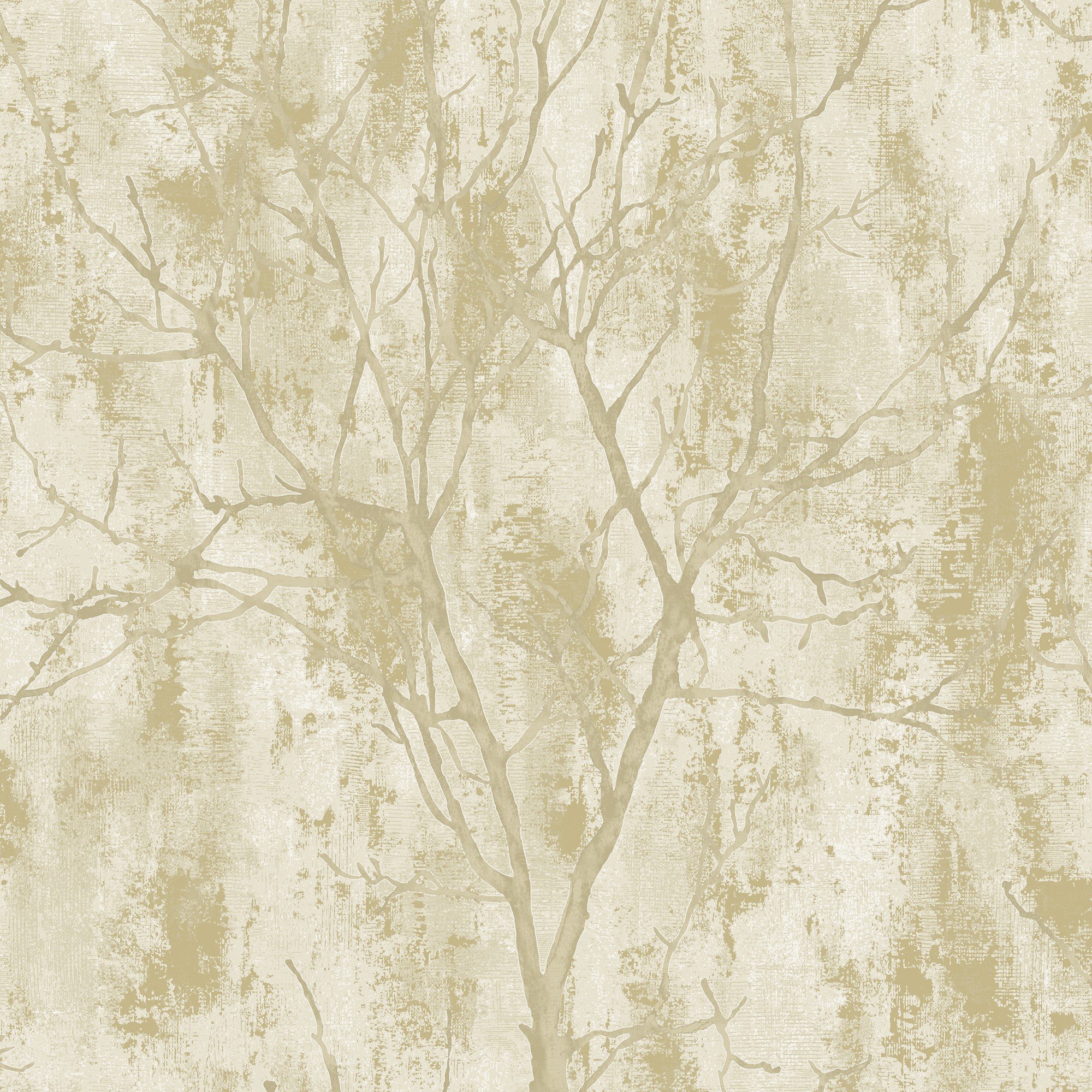 Grandeco Venetian Tree Textured Distressed Concrete Stone Wallpaper - Gold