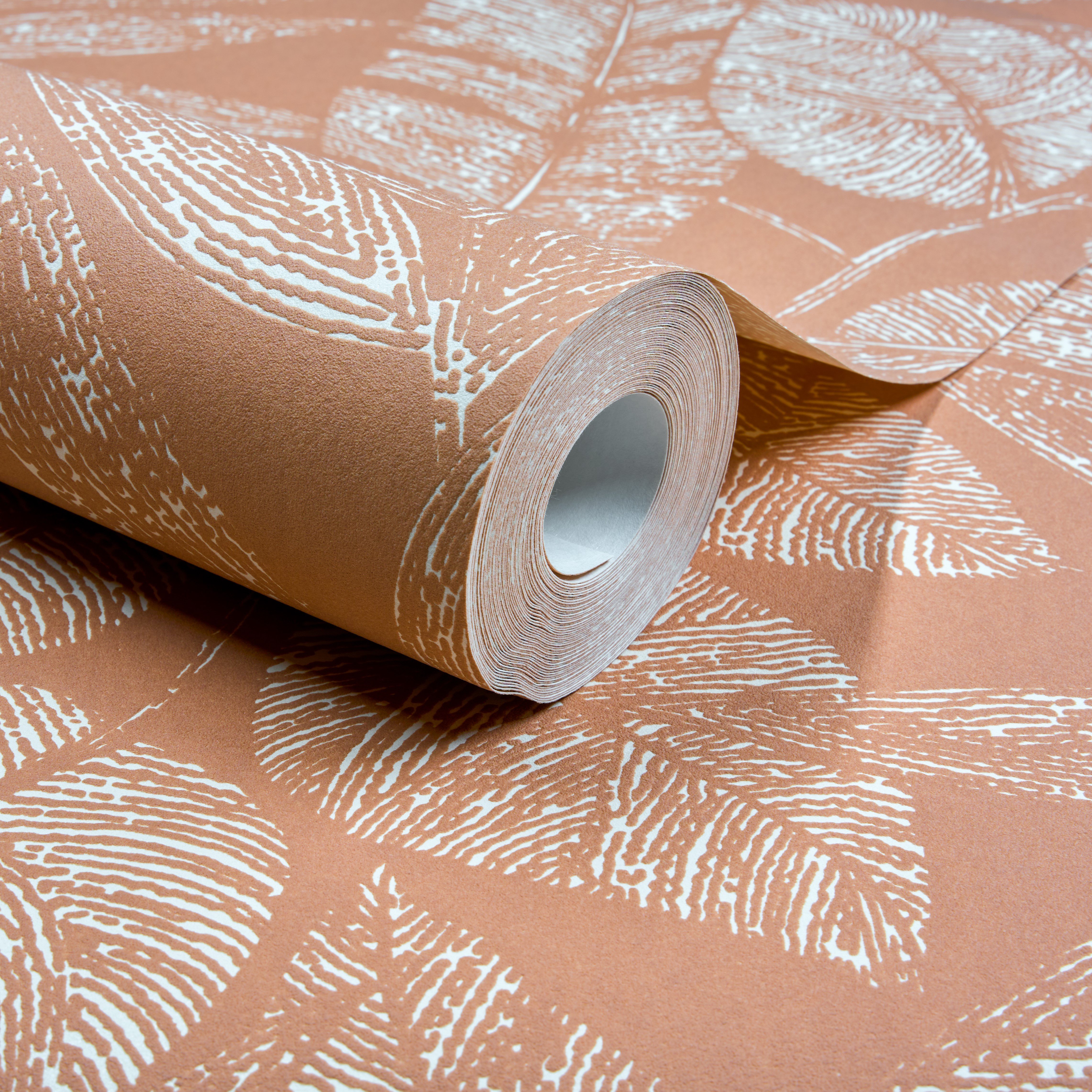 Grandeco Lorena Sketch Leaves Blown Vinyl Wallpaper - Terracotta