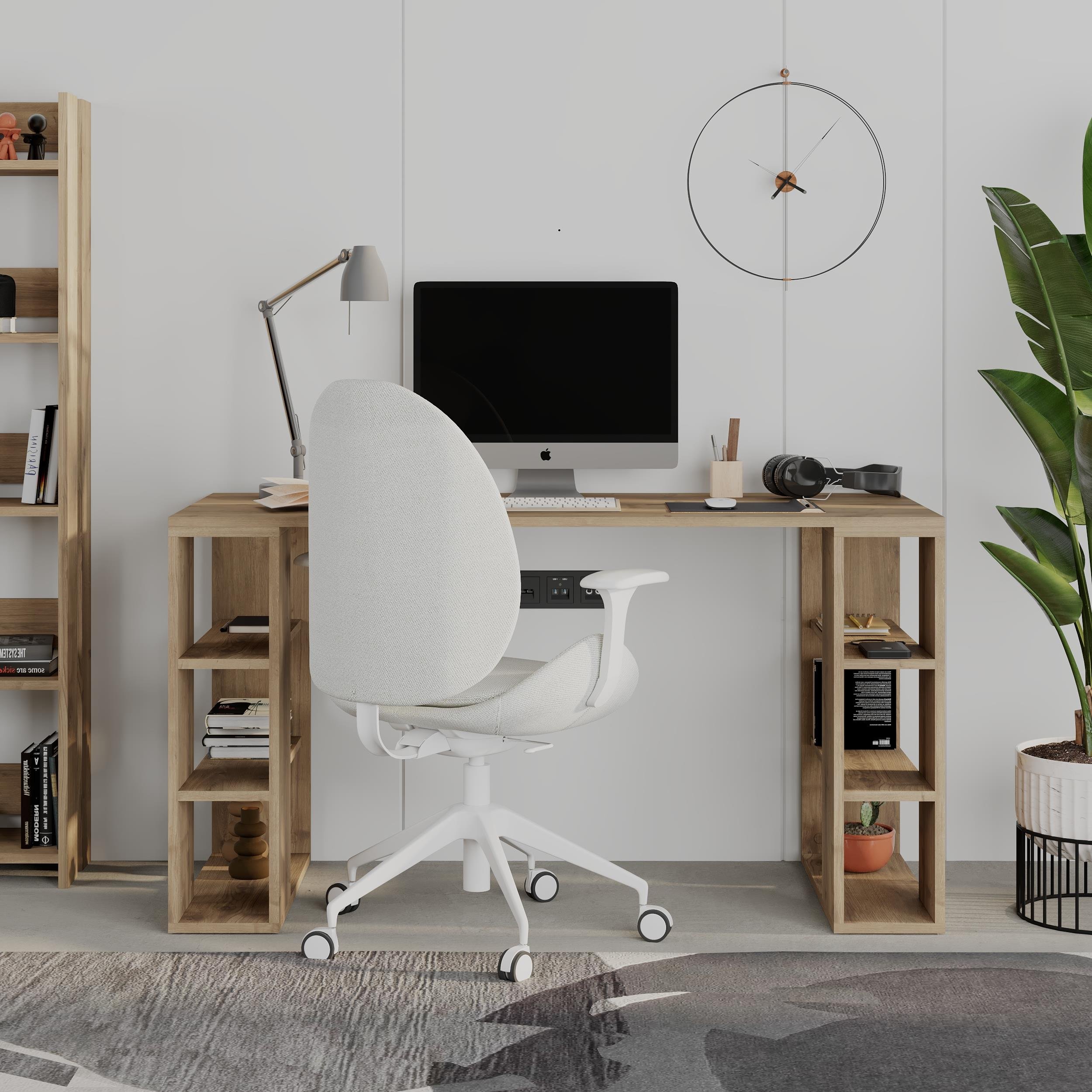 Decortie Colmar Wood-Effect Open Shelves Desk - Dark Oak