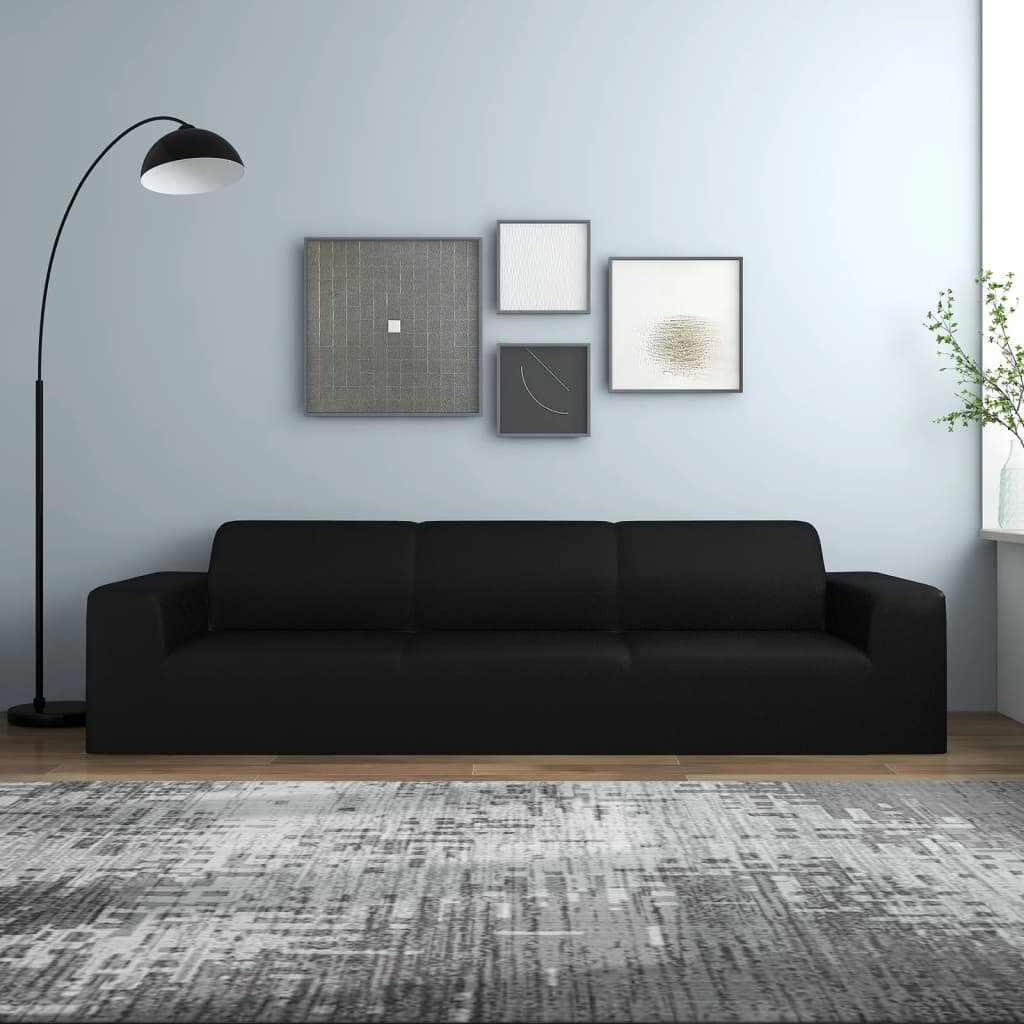 Walplus Polyester 4-Seater Stretch Couch Slipcover Jersey - Black
