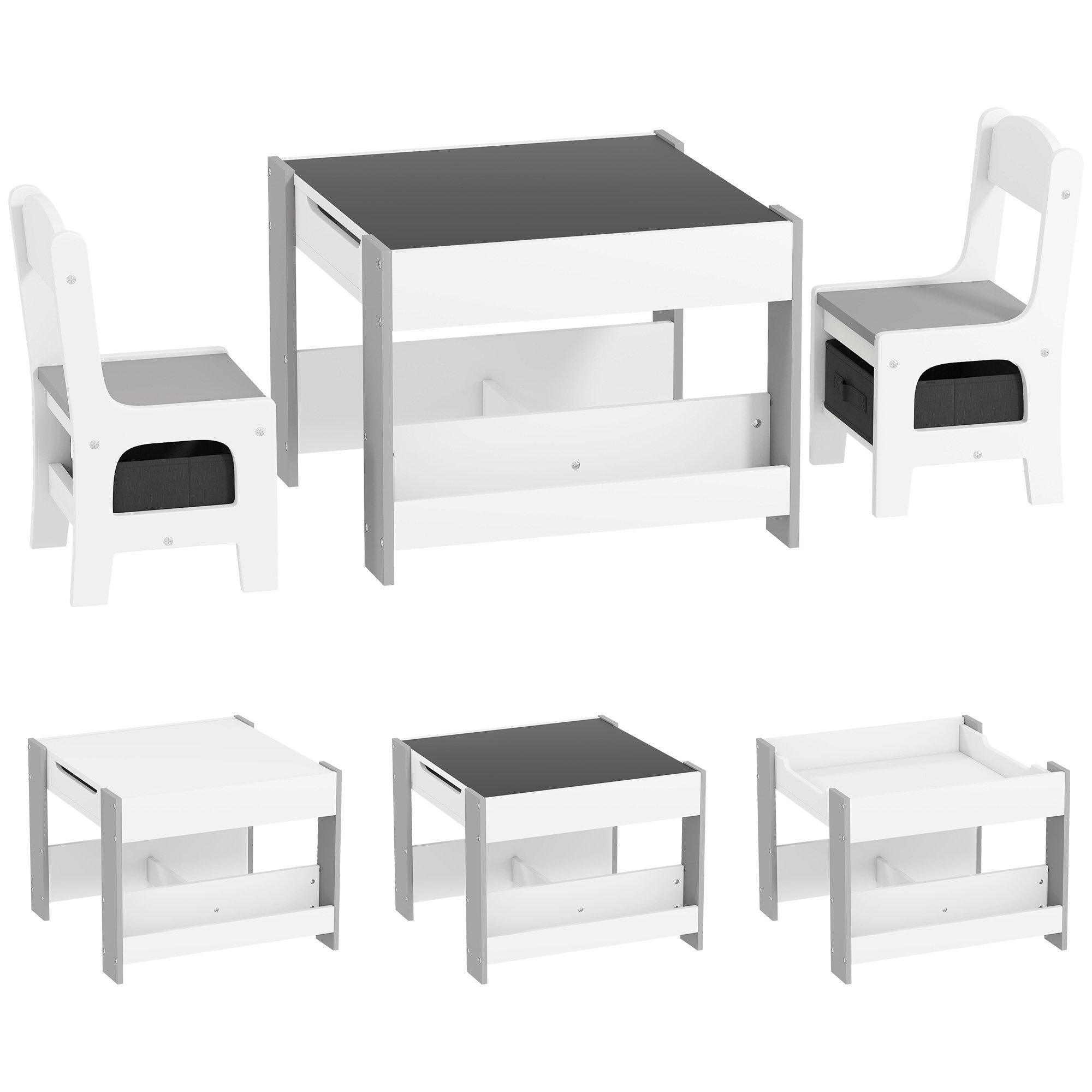 HOMCOM 3 in 1 Kids Table and Chairs Set for Nursery - Grey