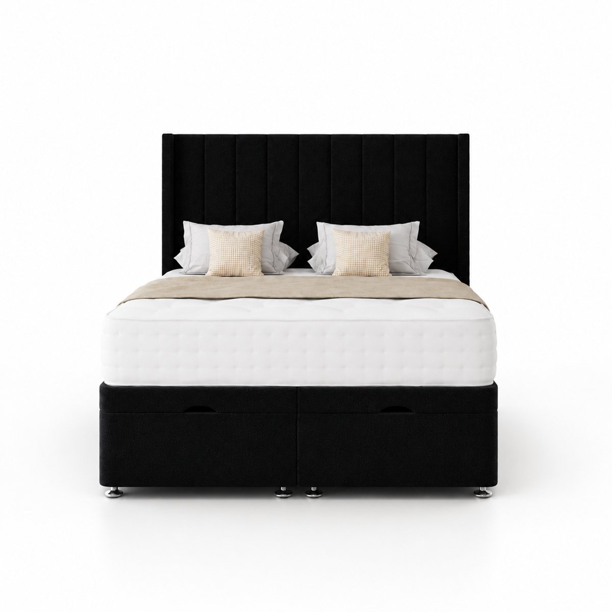 Comfy Deluxe Ameila Wing 6ft Superking End Lift Ottoman Bed Set - Black