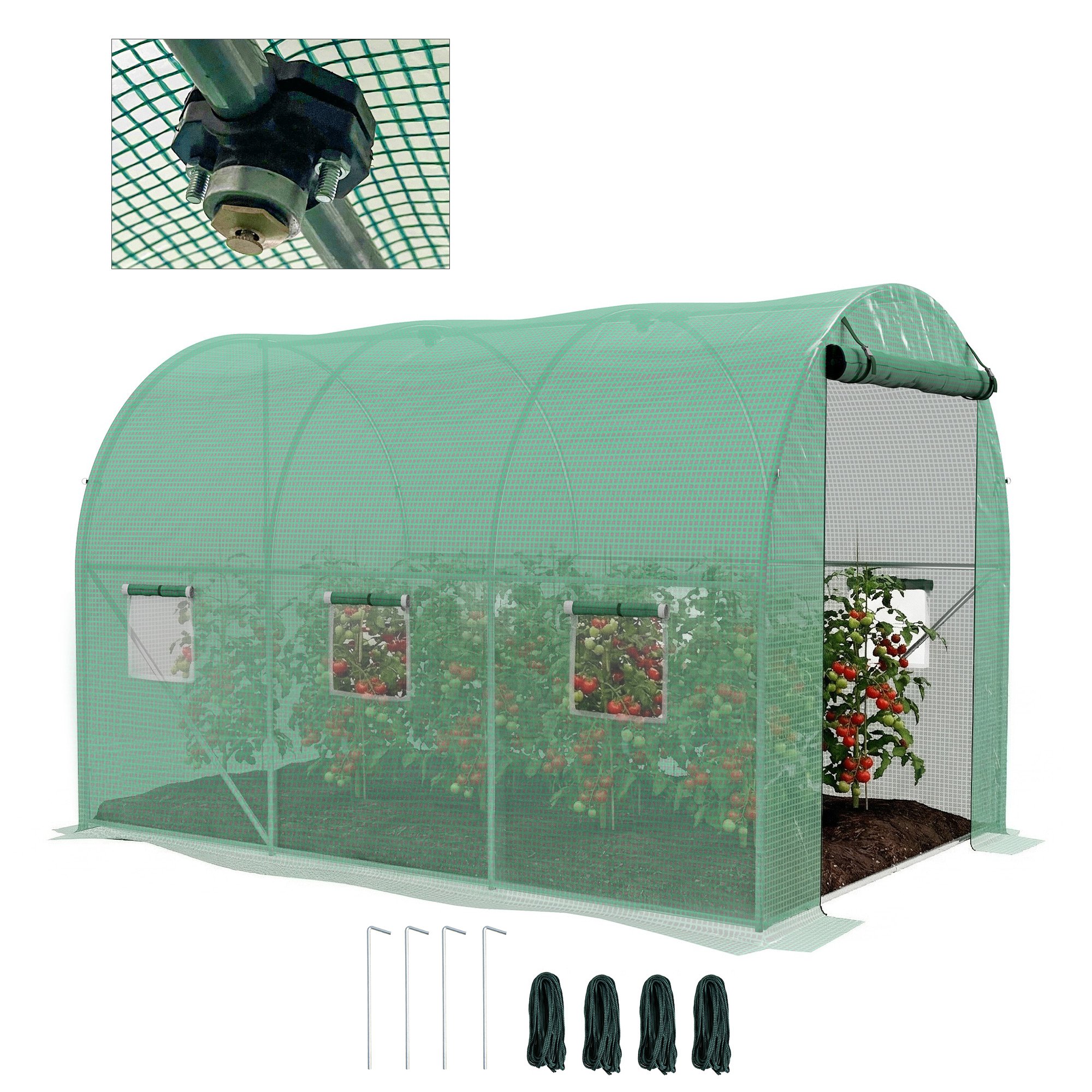 Outsunny Steel Garden Polytunnel Greenhouse with Irrigation System - Green