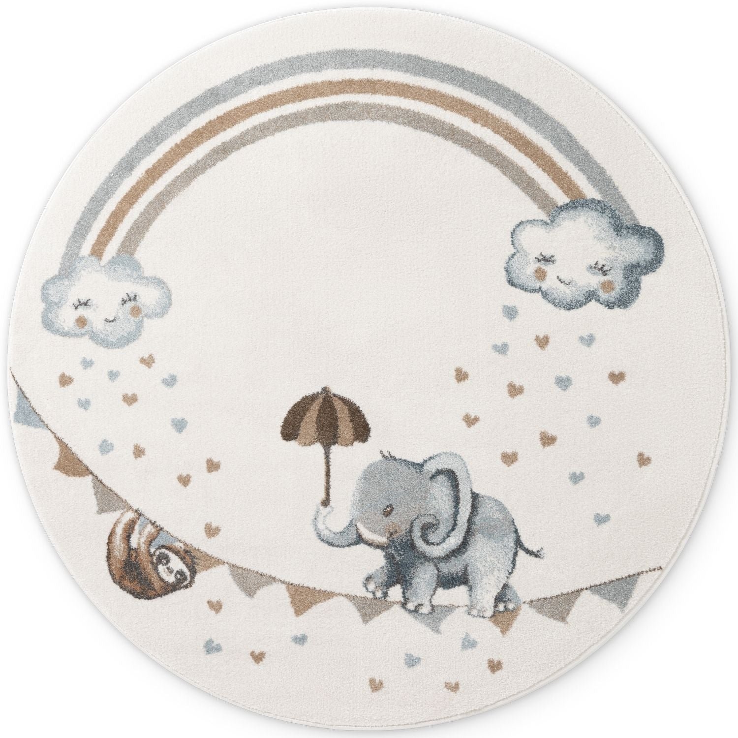 Hanse Home Cream Elephant Rainbow Boho Round Rug - 160cm