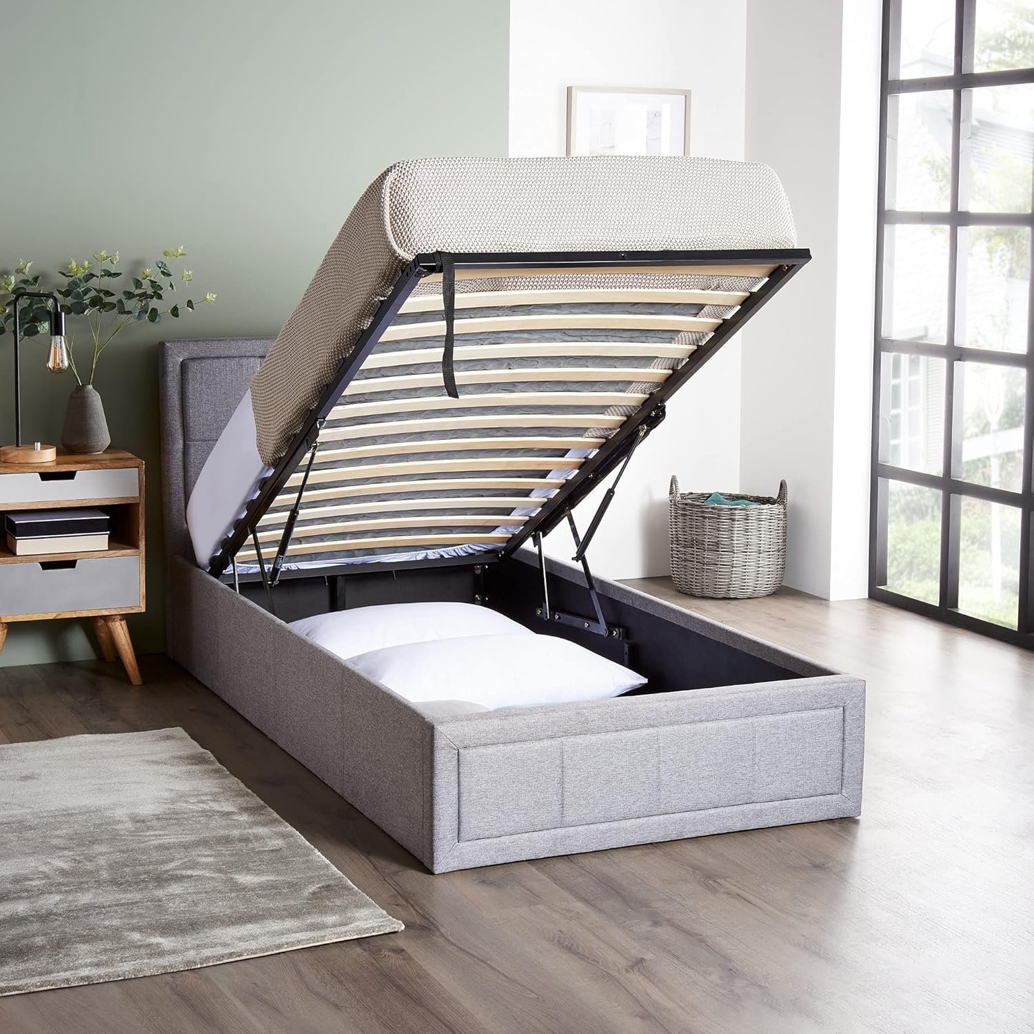 Home Treats Single 3ft Ottoman Storage Bed Frame - Grey