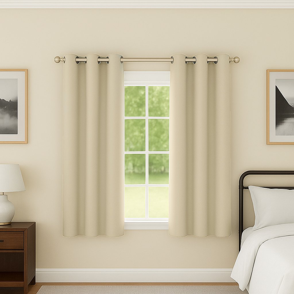Enhanced Living Luna Plain Thermal Eyelet Curtains - 168 x 229cm - Beige