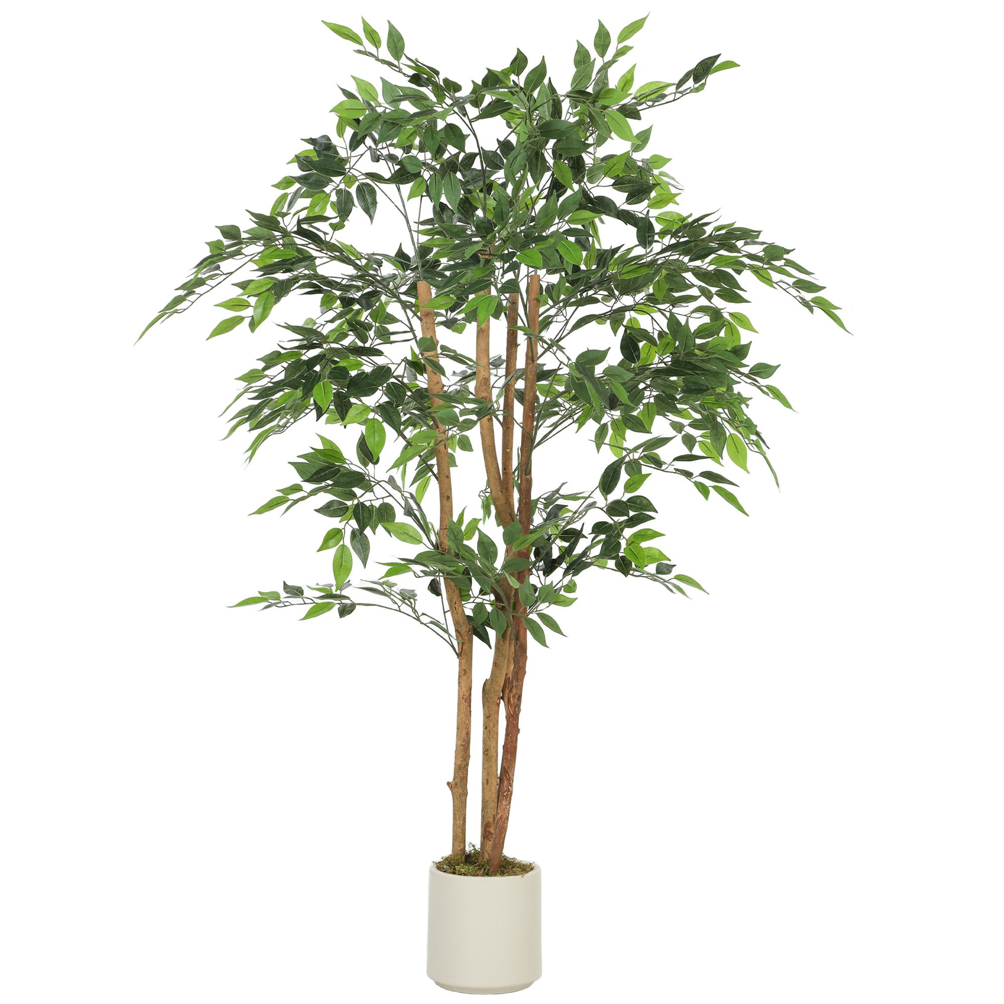 HOMCOM 5FT Artificial Ficus Tree with Solid Wood Trunk- Green