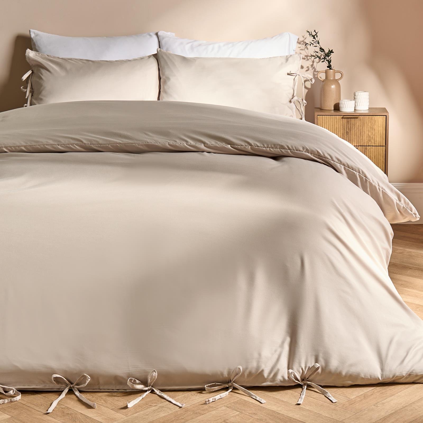 OHS Bow Tie Solid Dye Duvet Cover Set Stone - King