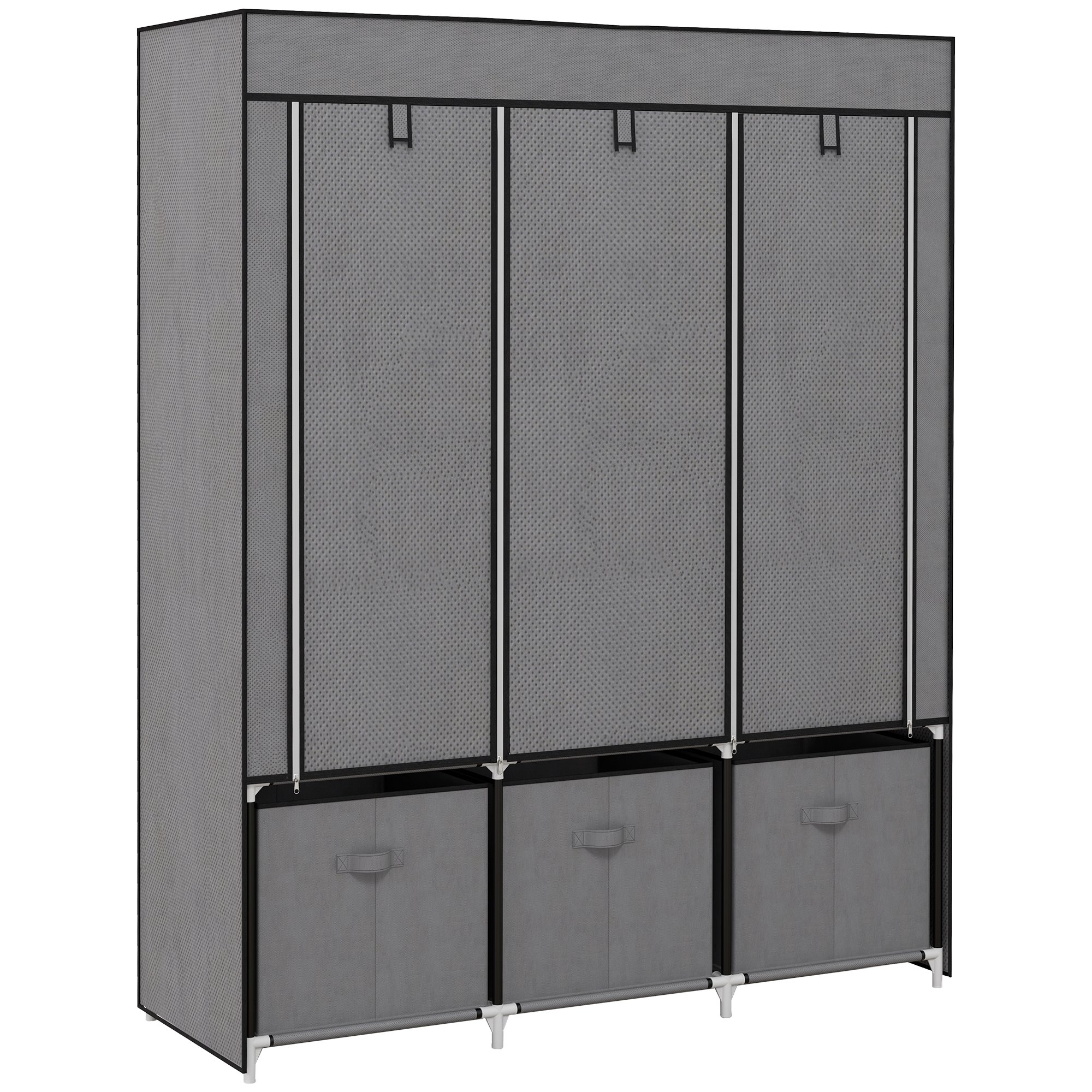 HOMCOM Fabric Wardrobe with 5 Shelves 2 Rails and 3 Drawers - Dark Grey