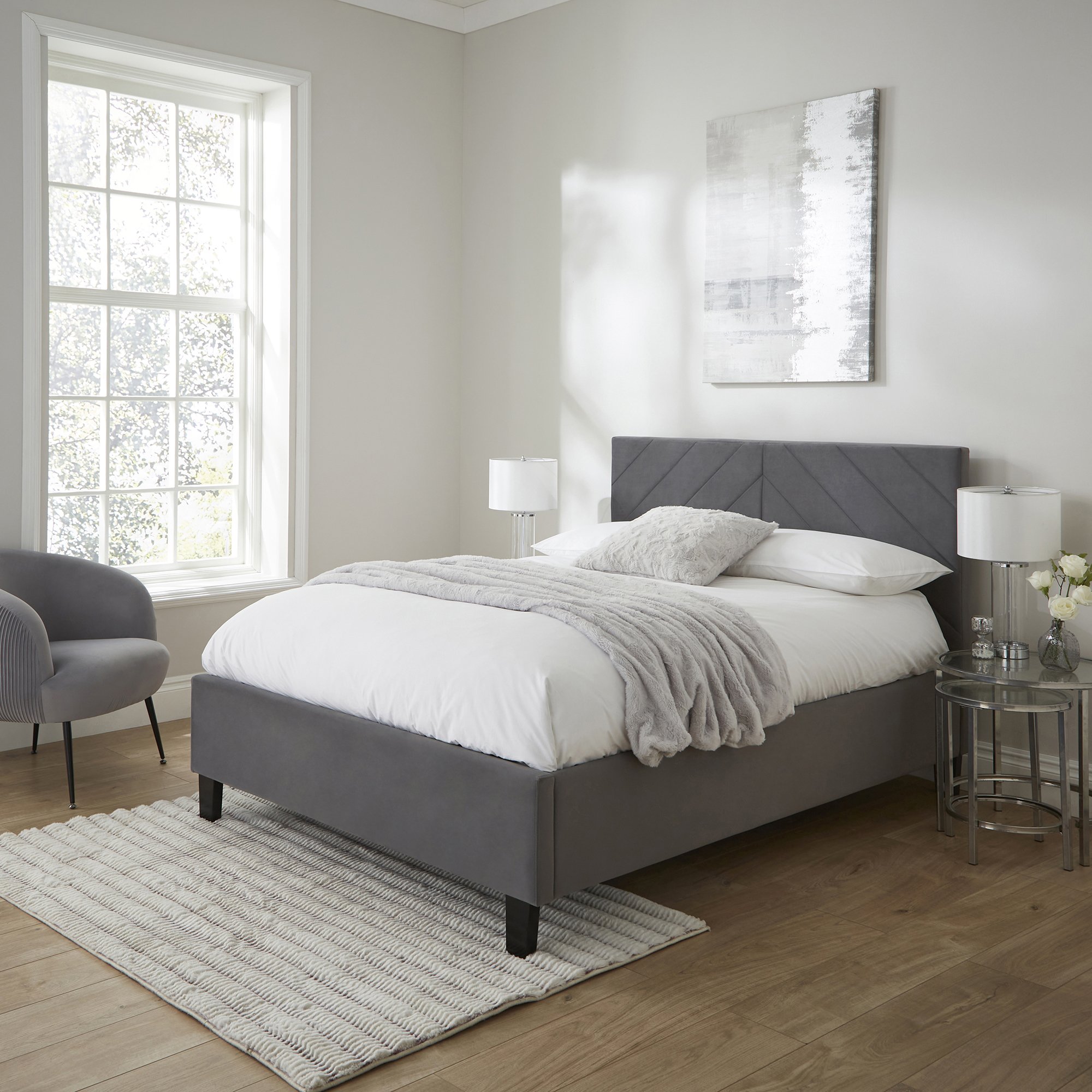 GFW Thea King Size Velvet End Lift Ottoman Bed - Grey