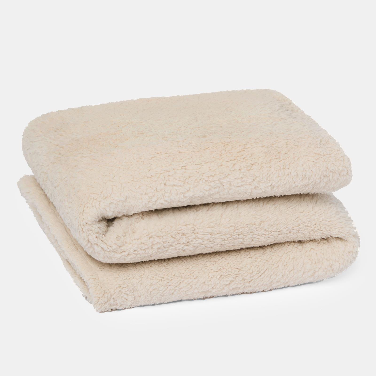 OHS Teddy Fleece Blanket Throw - 200 x 240cm - Natural