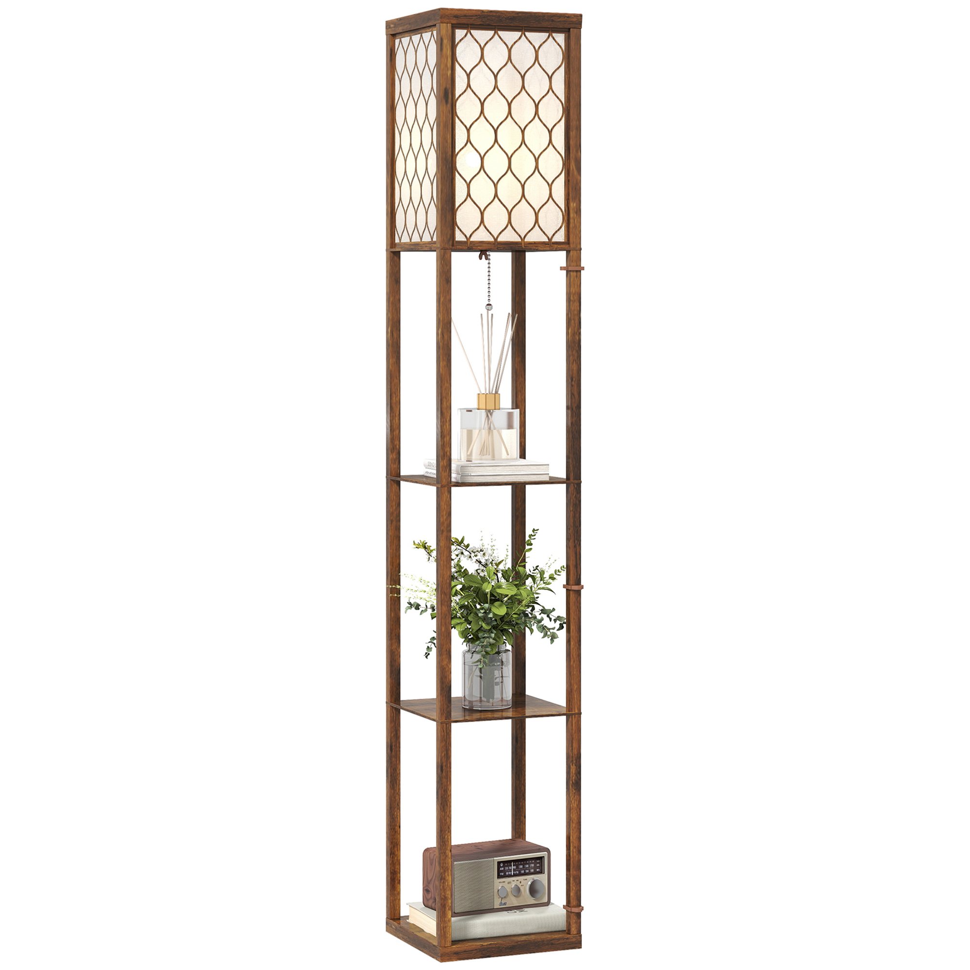 HOMCOM Modern Floor Lamp with Fabric Lampshade - Rustic Brown