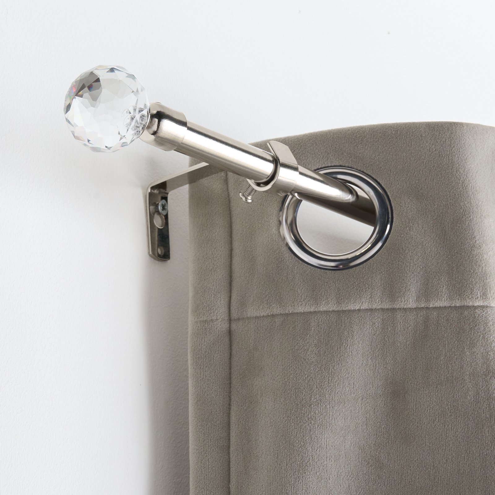 OHS 16mm Crystal Ball Extendable Curtain Pole 120-220cm - Silver
