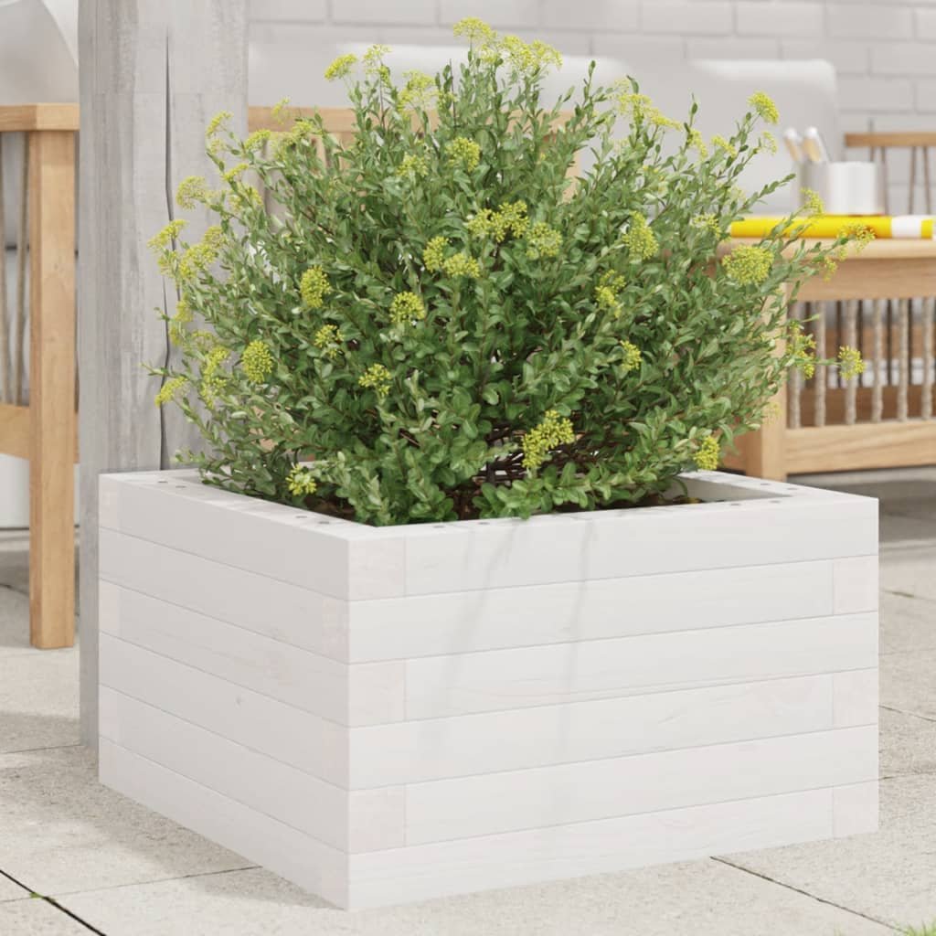 Walplus Wood Garden Planter - White - 40 x 40 x 23 cm