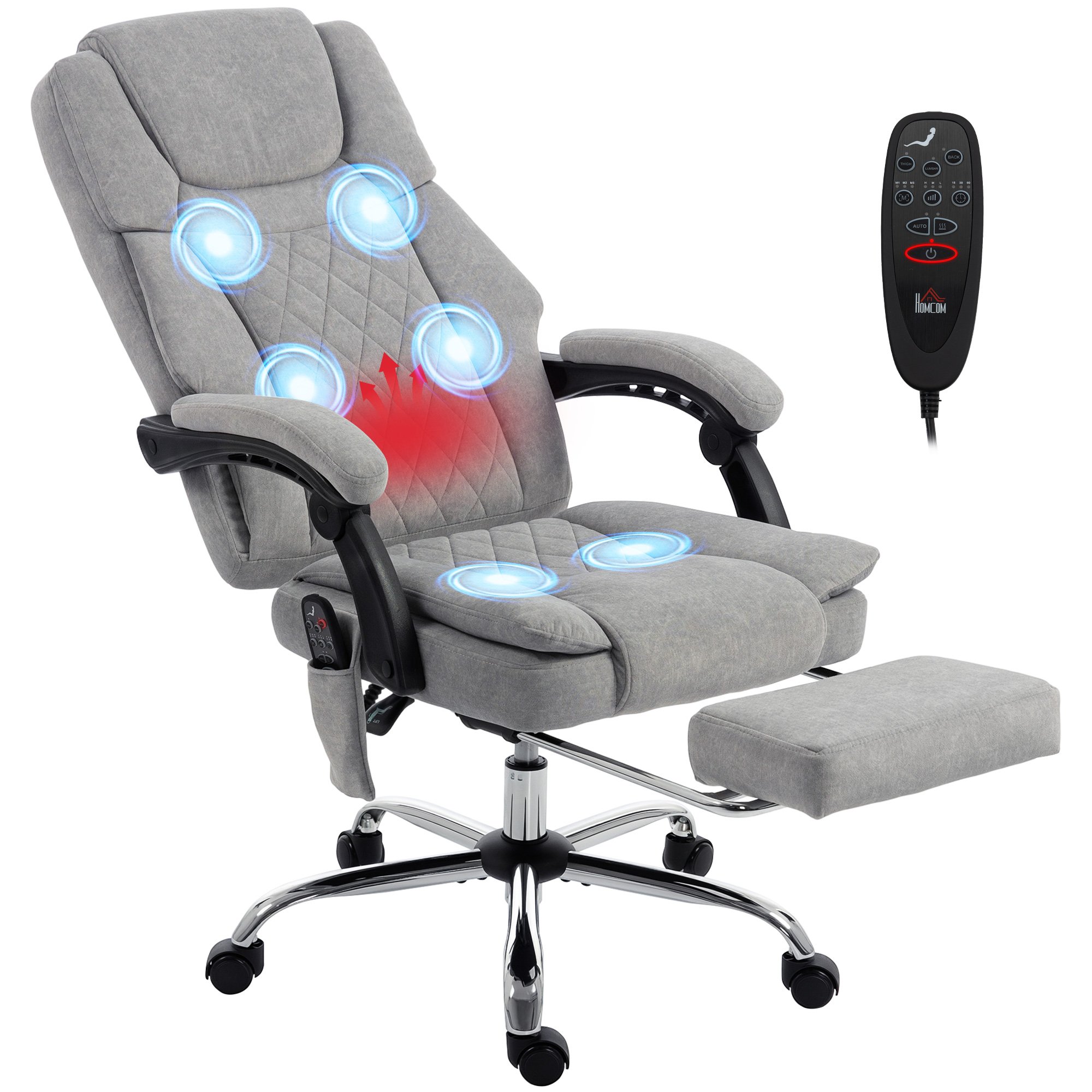 HOMCOM Velvet Adjustable Swivel Massage Reclining Office Chair - Grey
