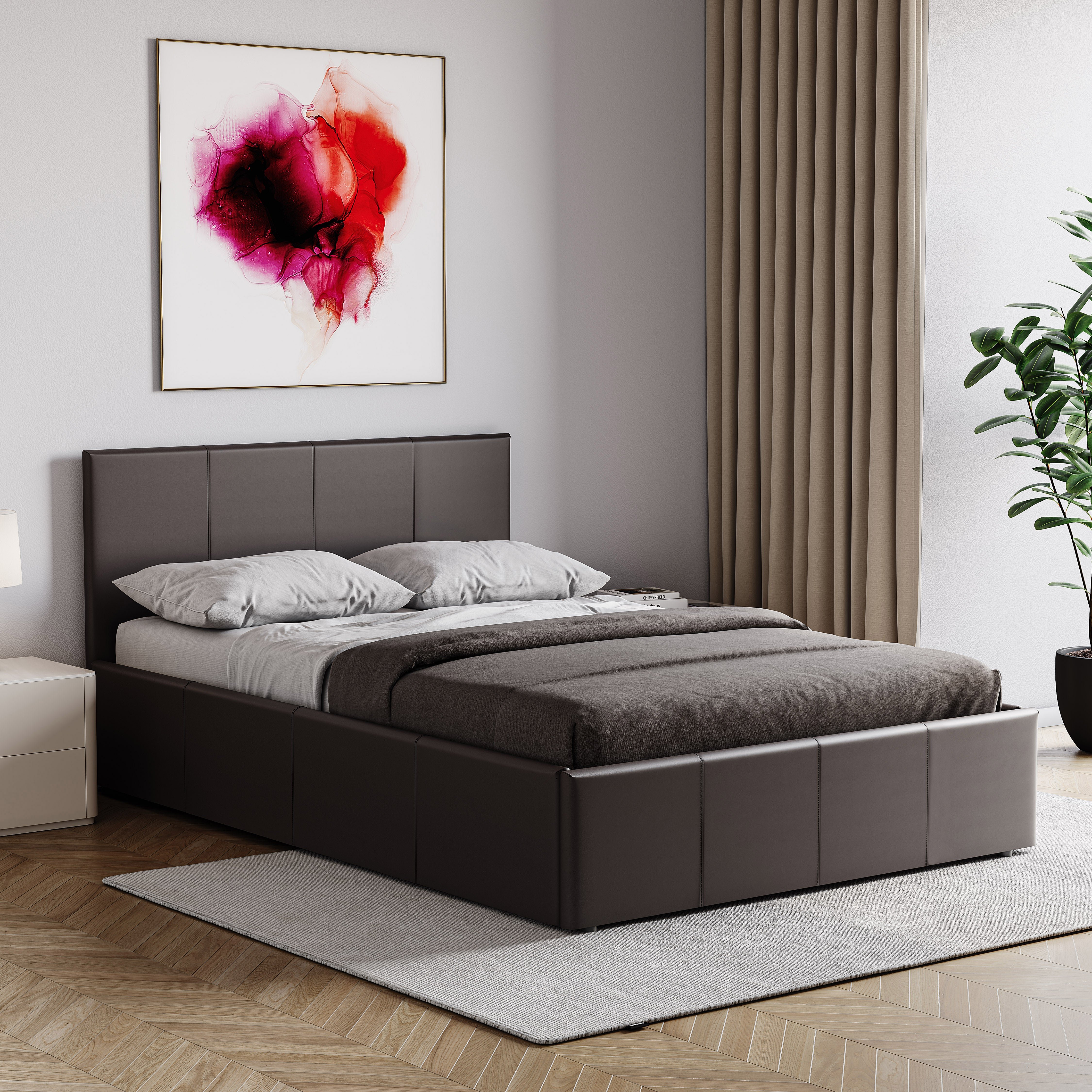 Vida Designs Lisbon Small Double Ottoman Faux Leather Storage Bed - Brown