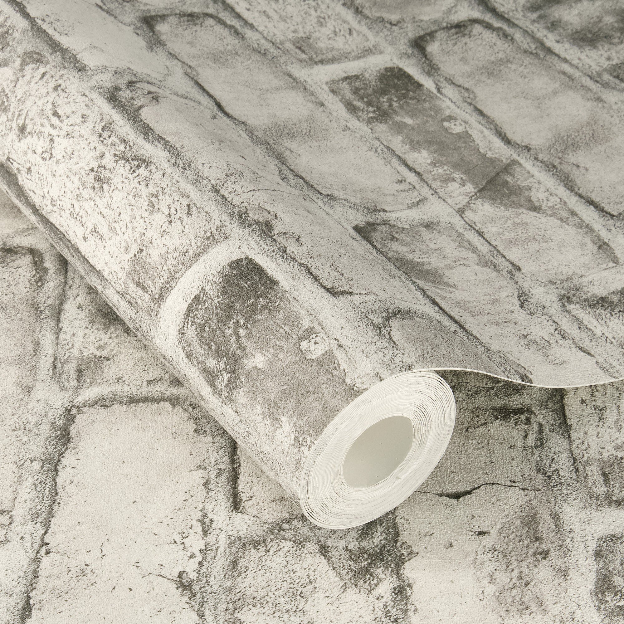 Rasch x Tesa Clayton Industrial Brick Peel Stick Textured Wallpaper - Grey