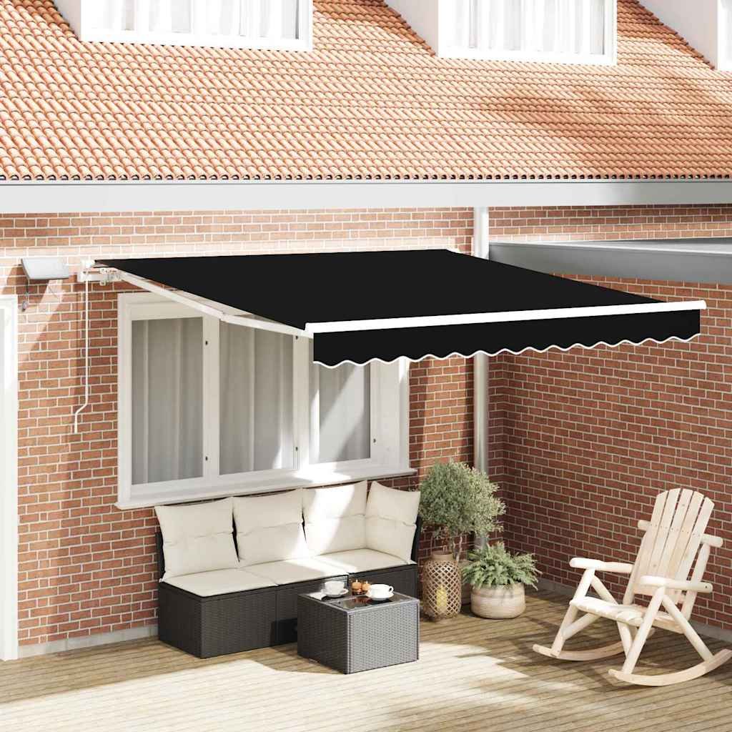 Walplus Polyester Retractable Awning - Black - 300 x 250 cm