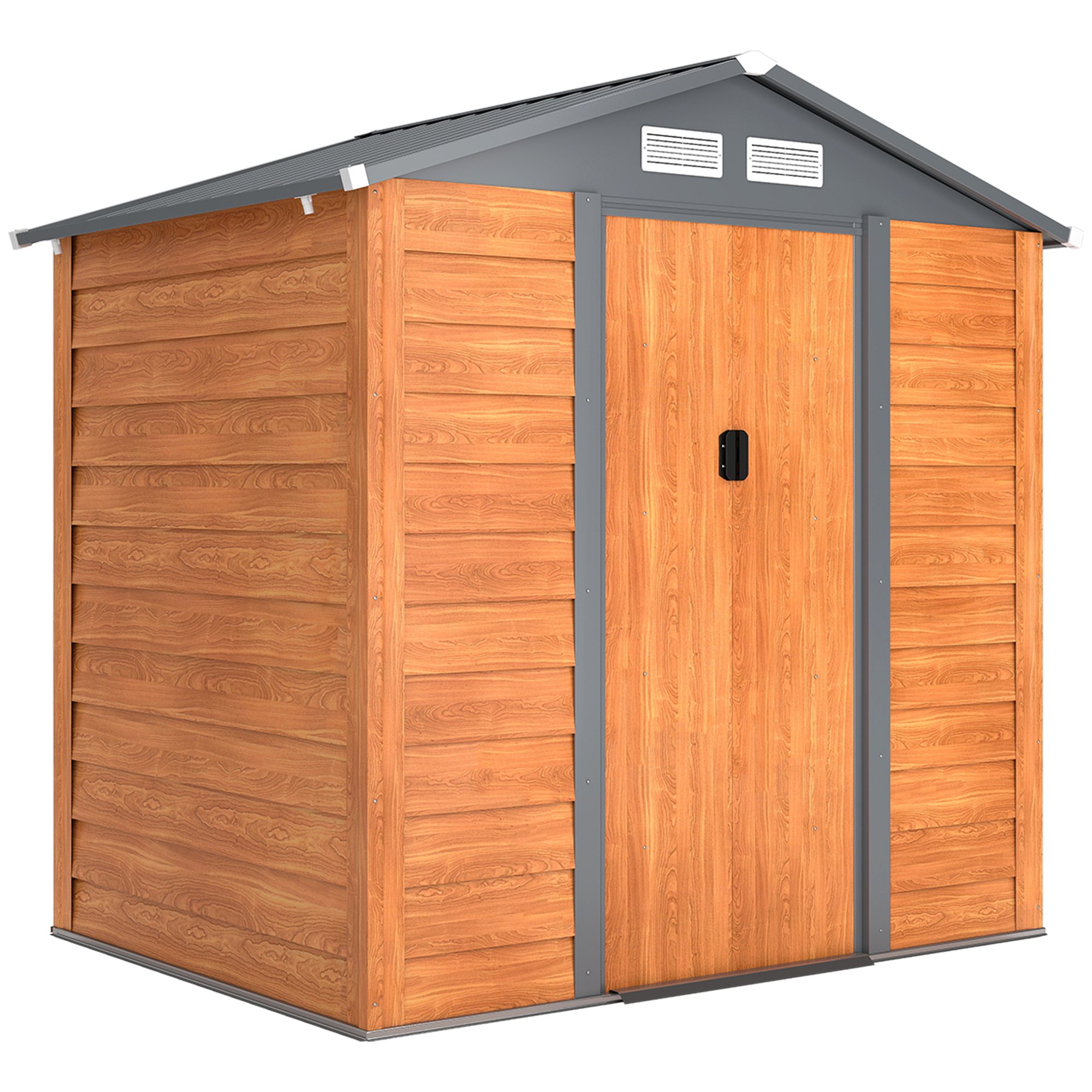 Outsunny Metal Garden Shed with Sliding Door and Sloped Roof - Brown
