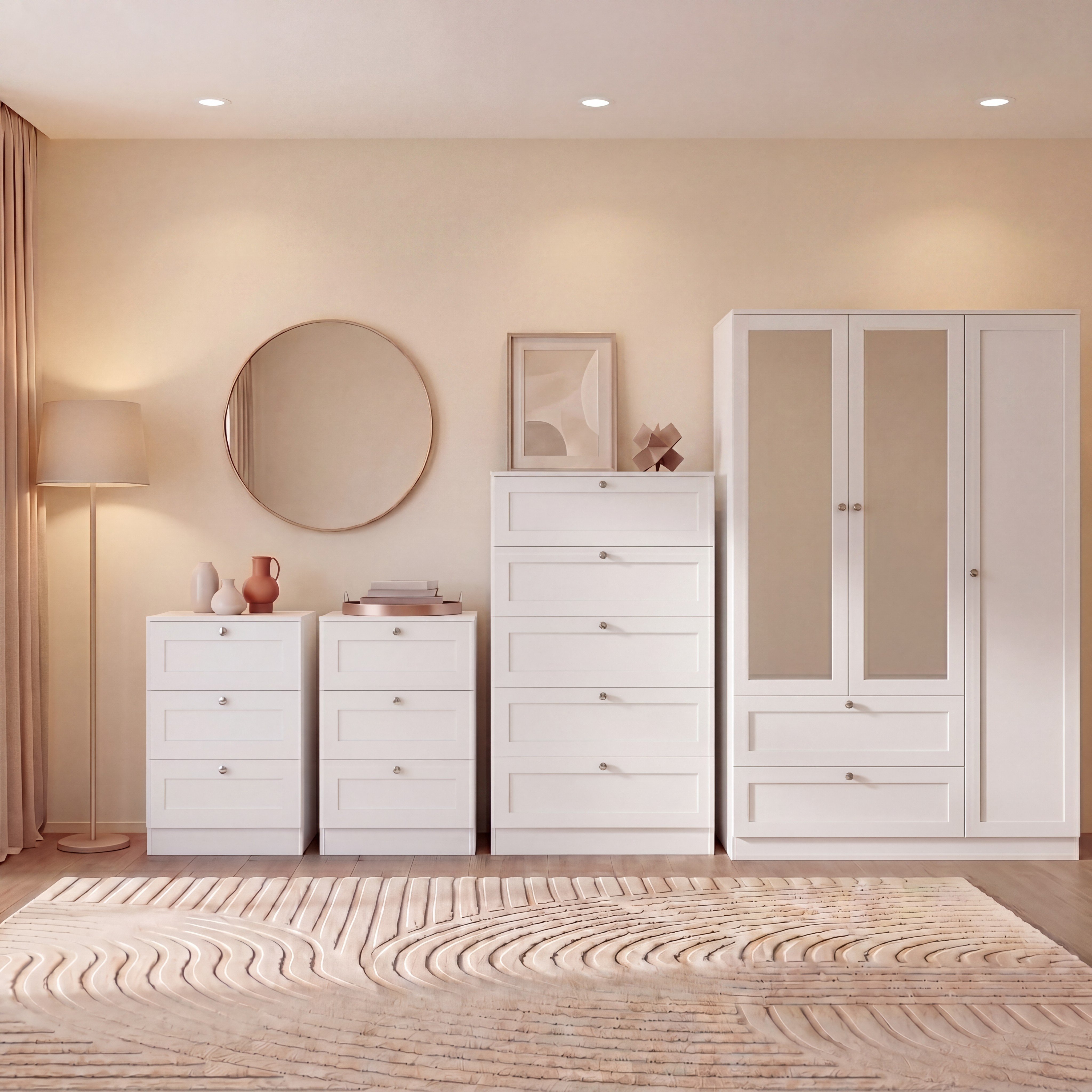 Vida Designs Altino Set (3x2 DRW Bedside - 5 DRW Chest - 3DR Wardrobe) - White