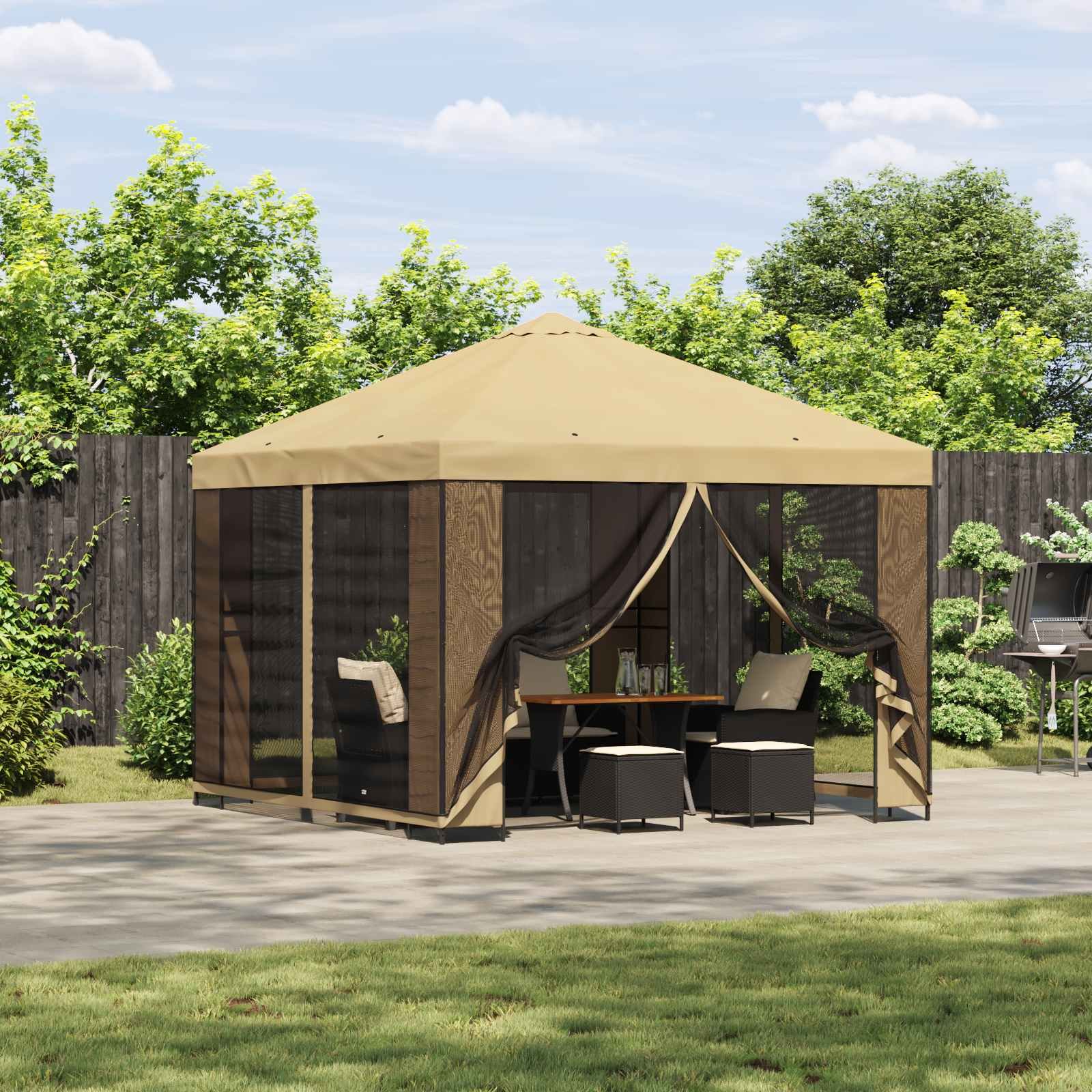 Walplus 3 x 3 m Polyester Steel Garden Gazebo with Sidewalls - Cream