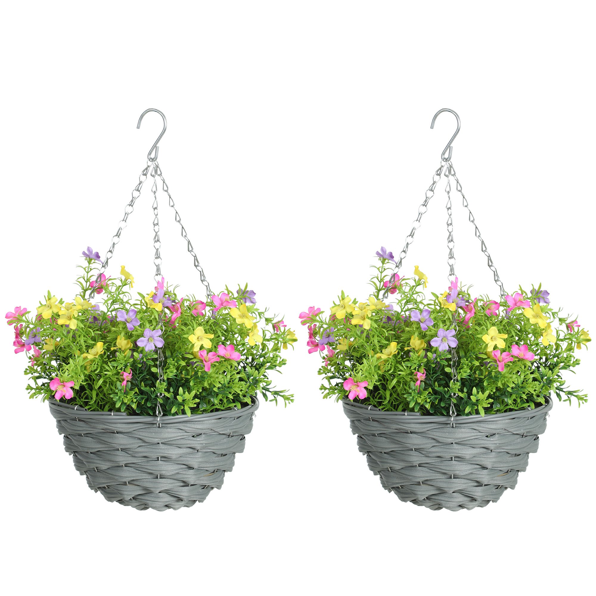 HOMCOM Set of 2 Artificial Hanging Cosmos Flowers with Basket- Multi Colored