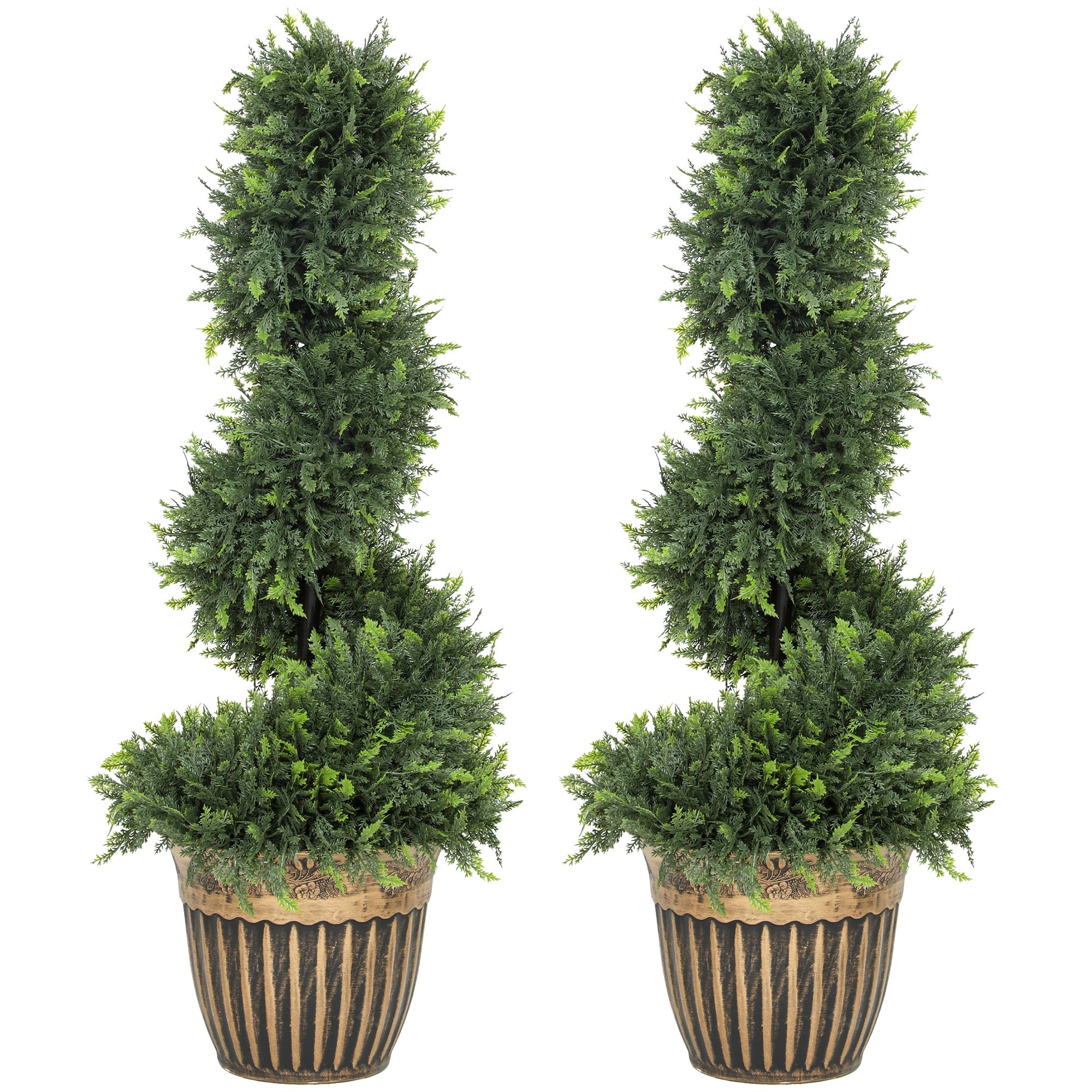 HOMCOM Set of 2 3FT Artificial Topiary Spiral Cypress Trees - Green