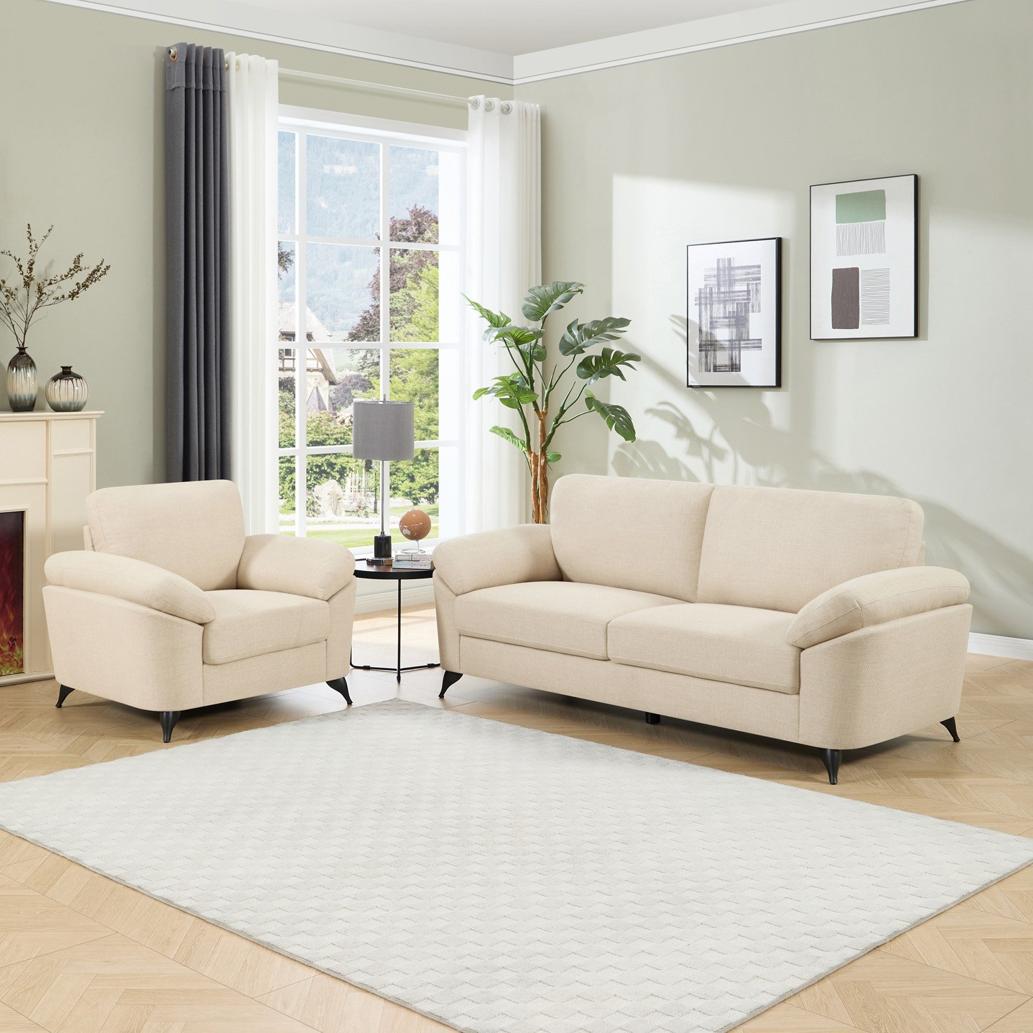 Furniture Online Malmo Scandi Style Linen 1+3 Seater Sofa Set - Beige
