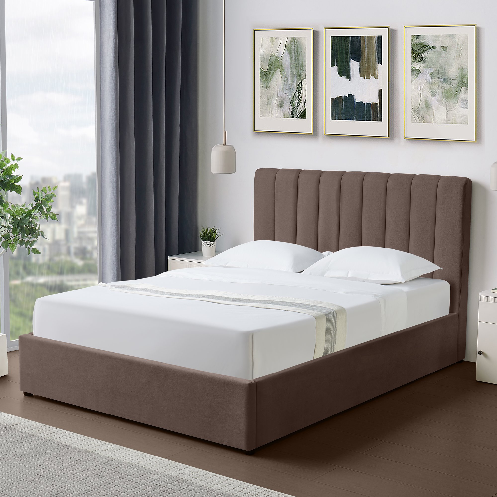 Artemis Home Evelynne Fabric 135cm Double Ottoman Bed with Storage - Dark Brown