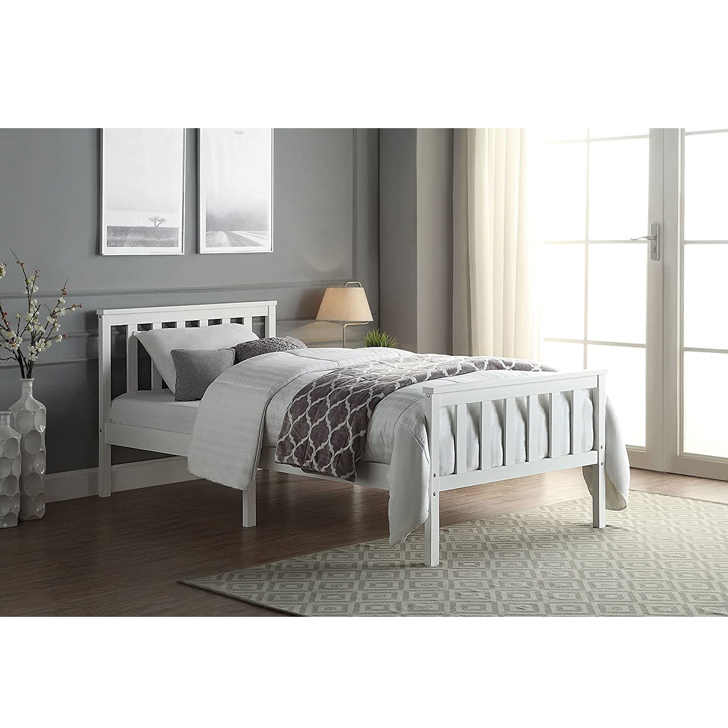 Home Treats Wooden 3ft Single Slatted Bed Frame - White
