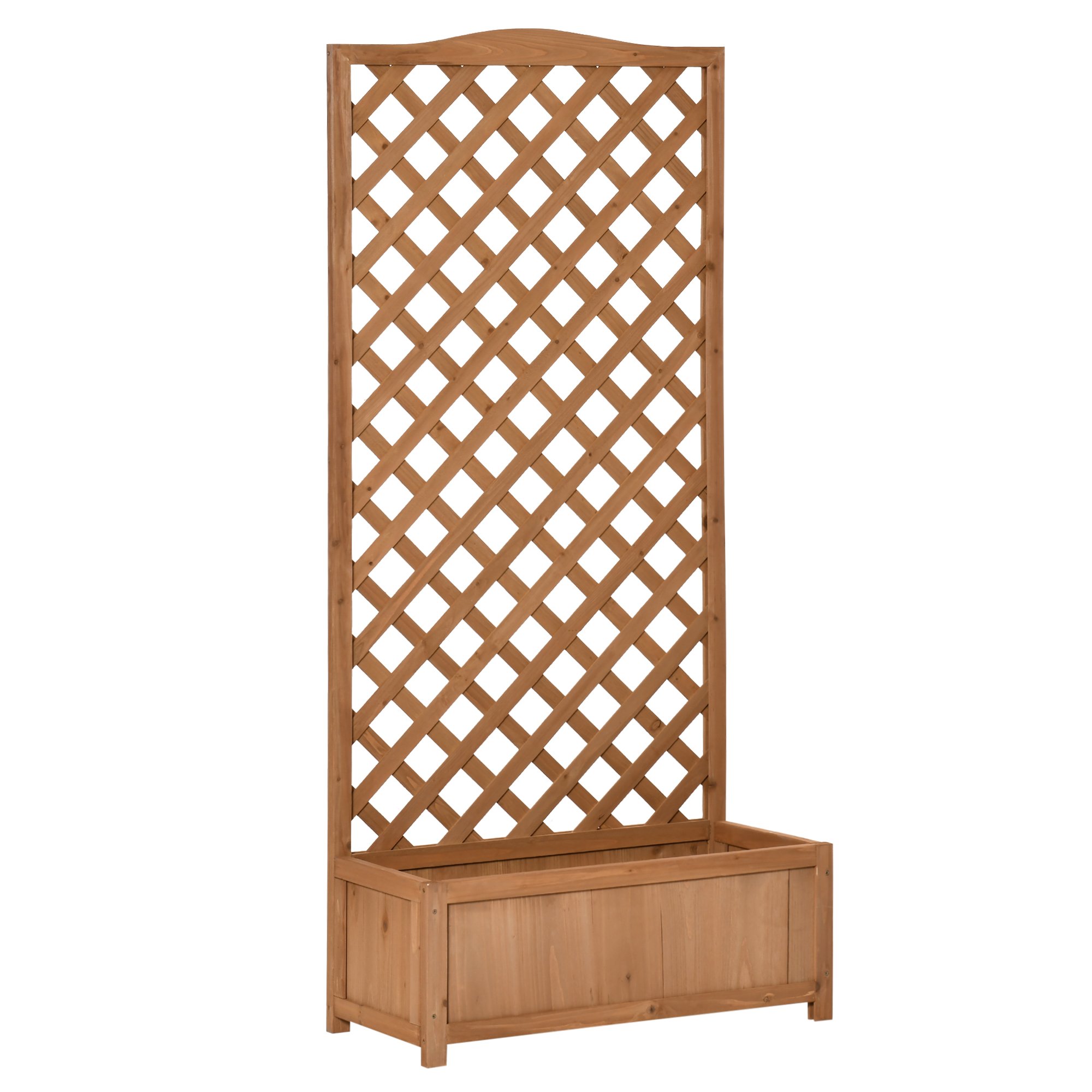 Outsunny Fir Wood Raised Trellis Planter - Brown