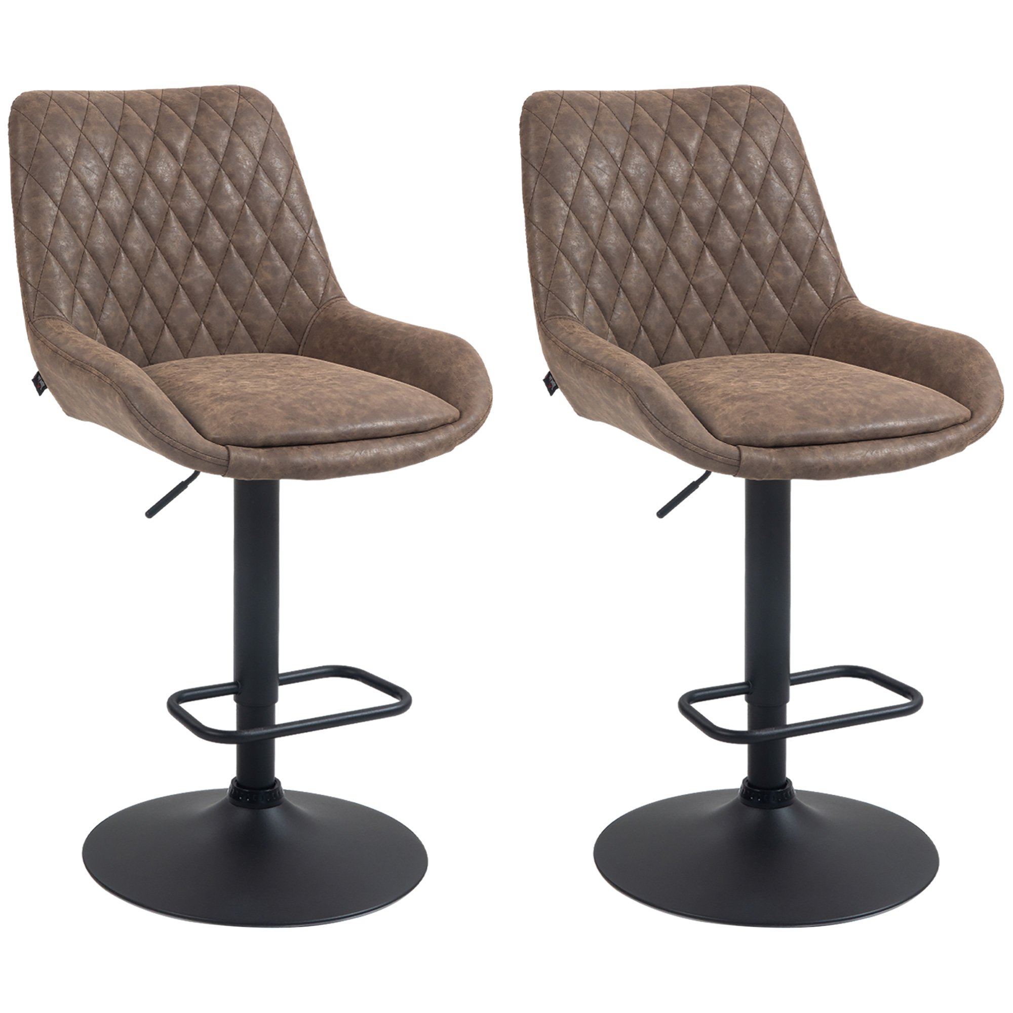 HOMCOM Set of 2 PU Leather Bar Stools with Wide Seat and Base - Coffee