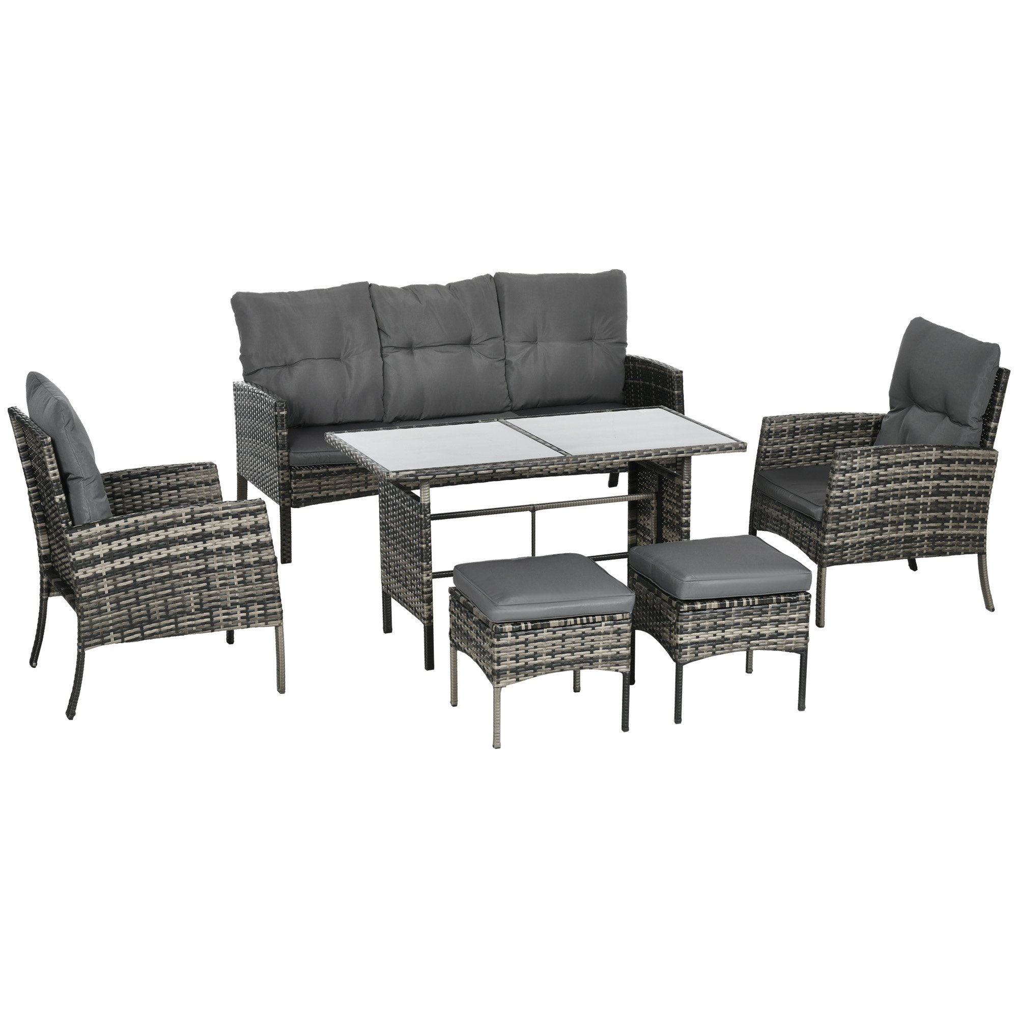 Outsunny Cushioned Rattan Garden Furniture Set - Grey