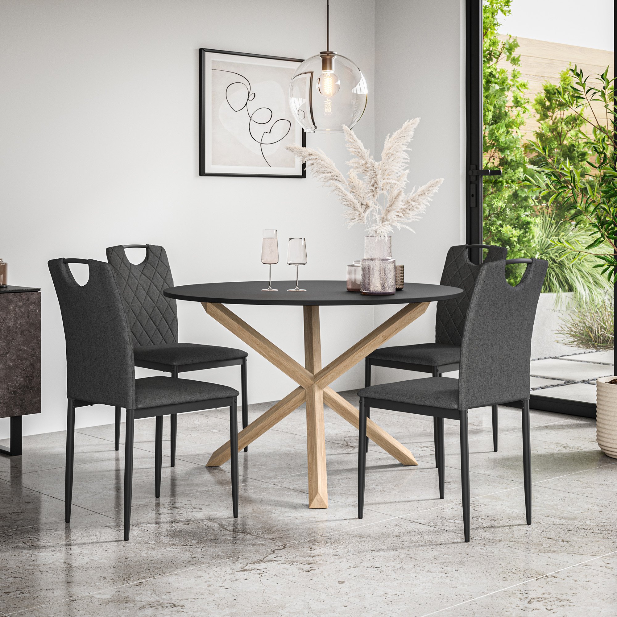 Furniture Online Malvern Monza Black Top Dining Table & 4 Charcoal Chairs