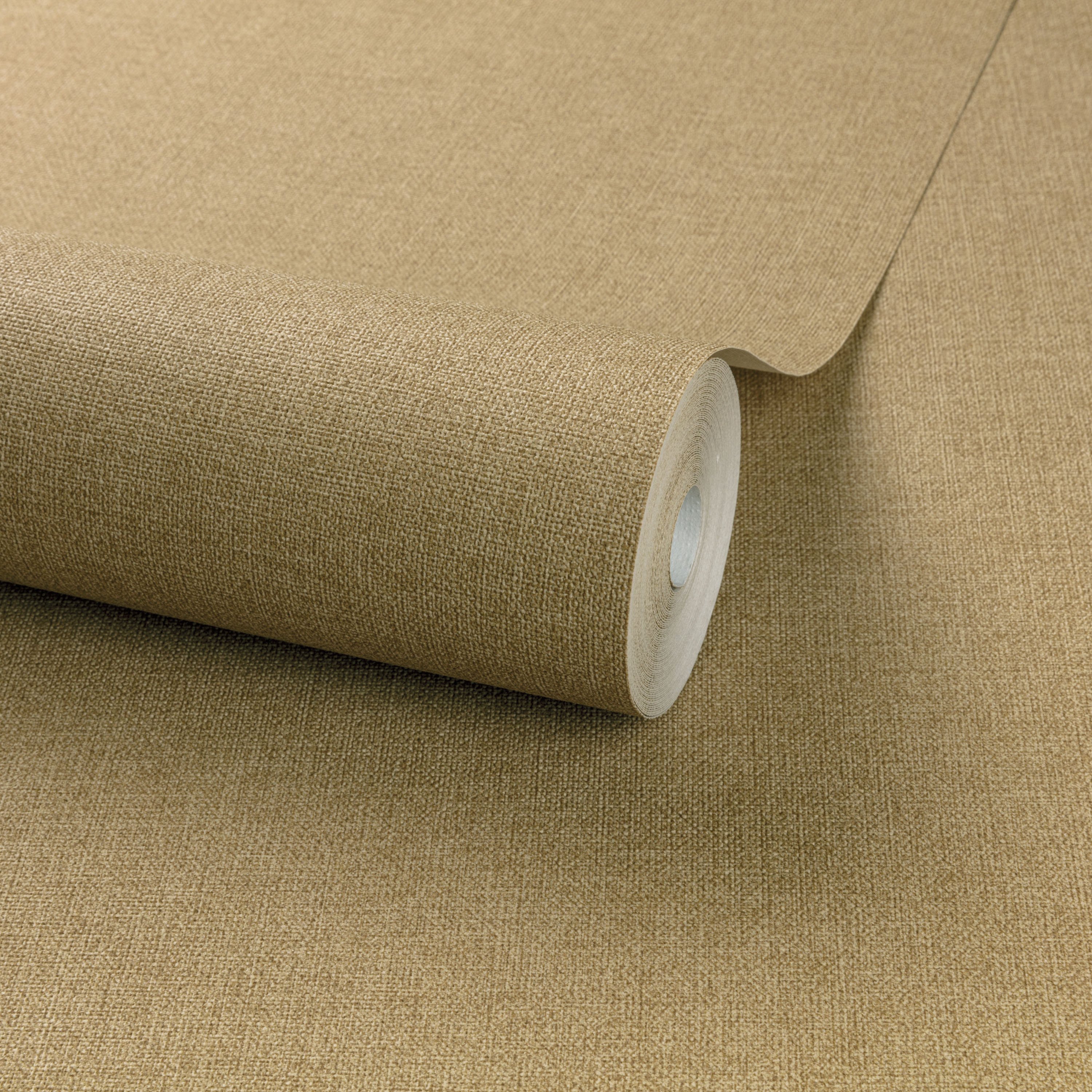 Grandeco Panama Plain Textured Linen Fabric Wallpaper - Yellow