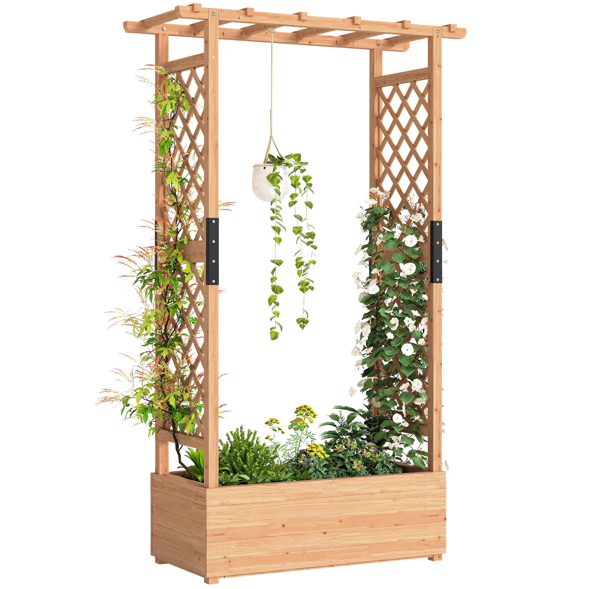 Outsunny Wooden Garden Planters with Drainage Holes - Natural Wood