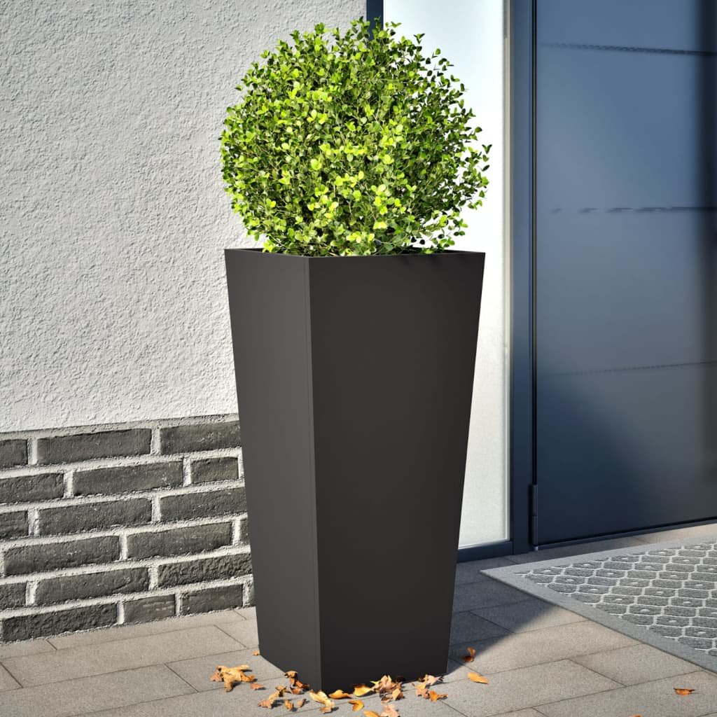 Walplus Pack of 2 Steel Garden Planter - Black - 35 x 35 x 75 cm