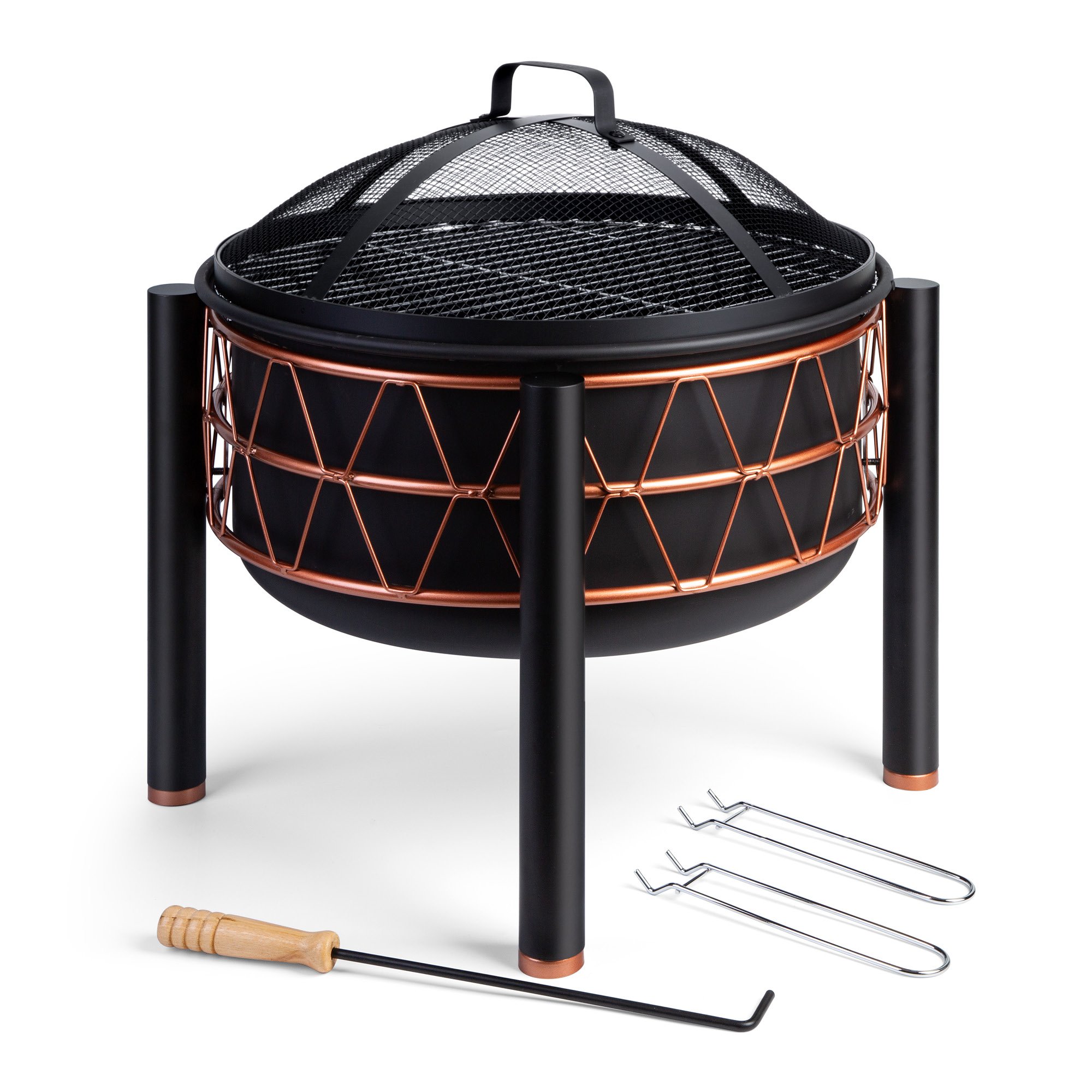 VonHaus Fire Pit & BBQ Grill - Black & Copper