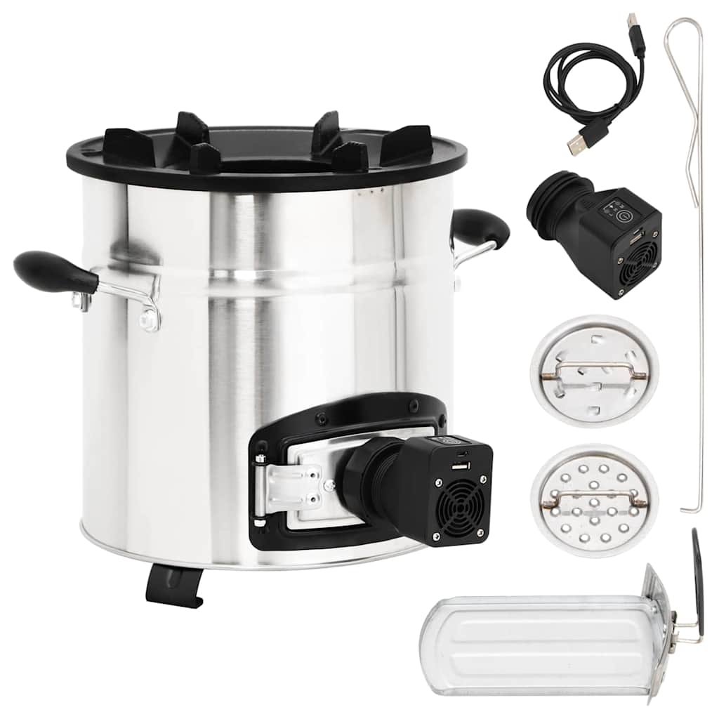 Walplus Stainless Steel Stove with USB Fan - Silver - 35.5 x 26 x 28 cm