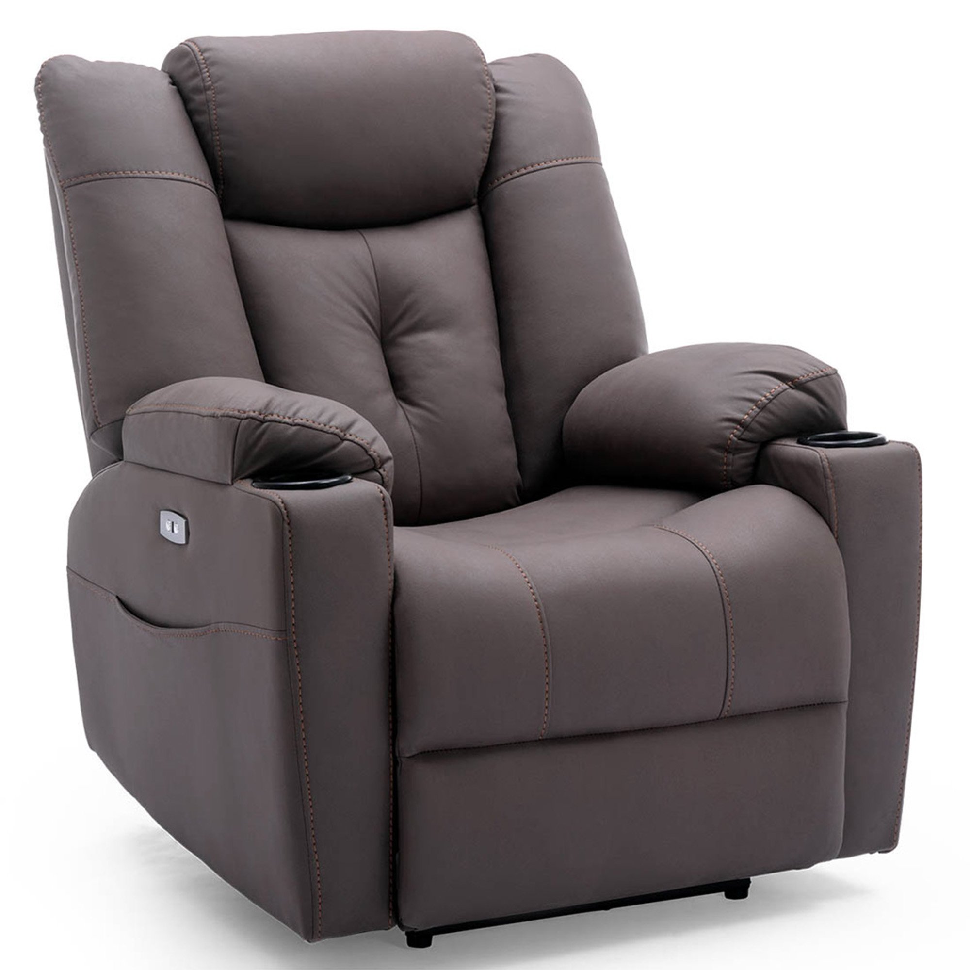 Furniture Online Afton Electric Tech Fabric Auto Recliner USB Chair - Brown